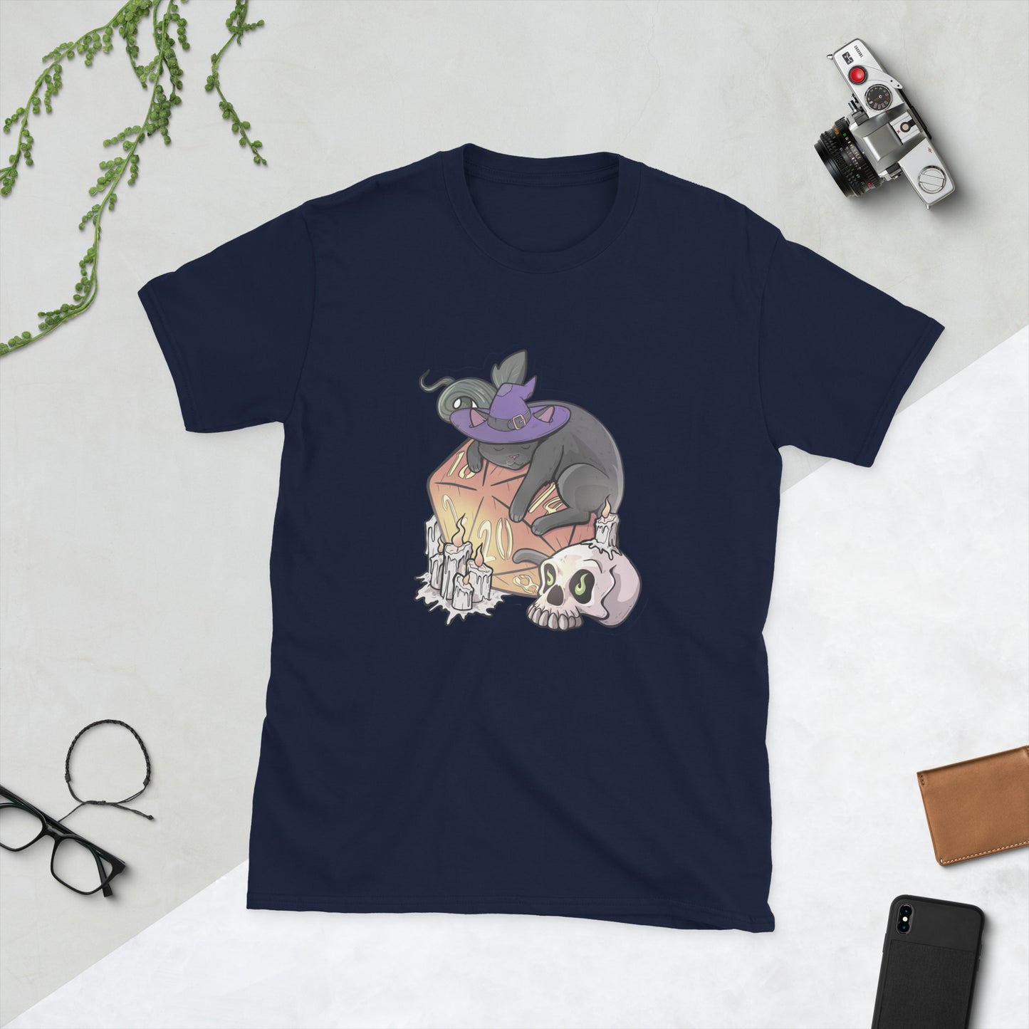 D20 Black Cat Short-Sleeve Unisex T-Shirt Level 1 Gamers Navy S