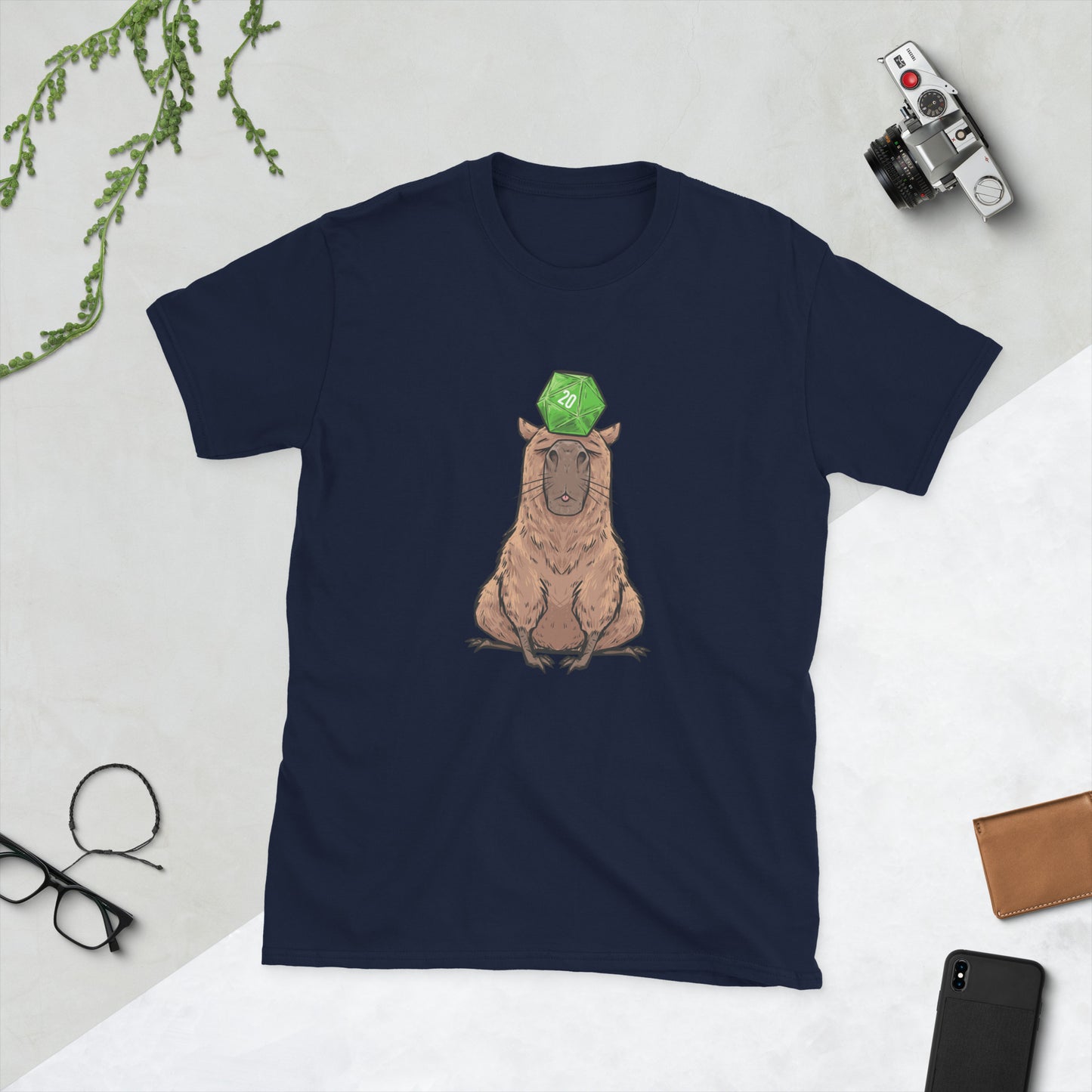D20 Capybara Short-Sleeve Unisex T-Shirt Level 1 Gamers Navy S