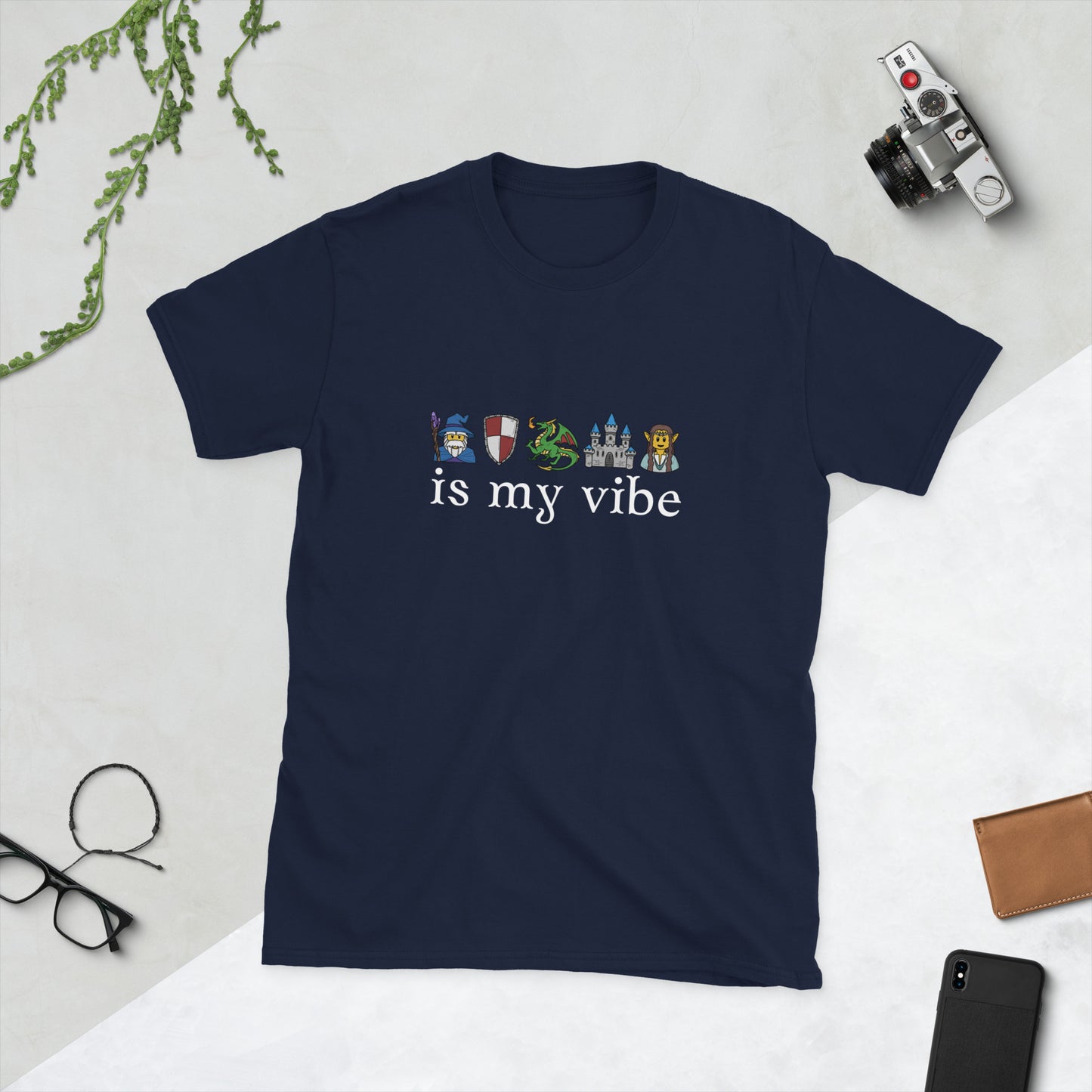 Fantasy is my vibe, medieval emoticon style Short-Sleeve Unisex T-Shirt Level 1 Gamers Navy S
