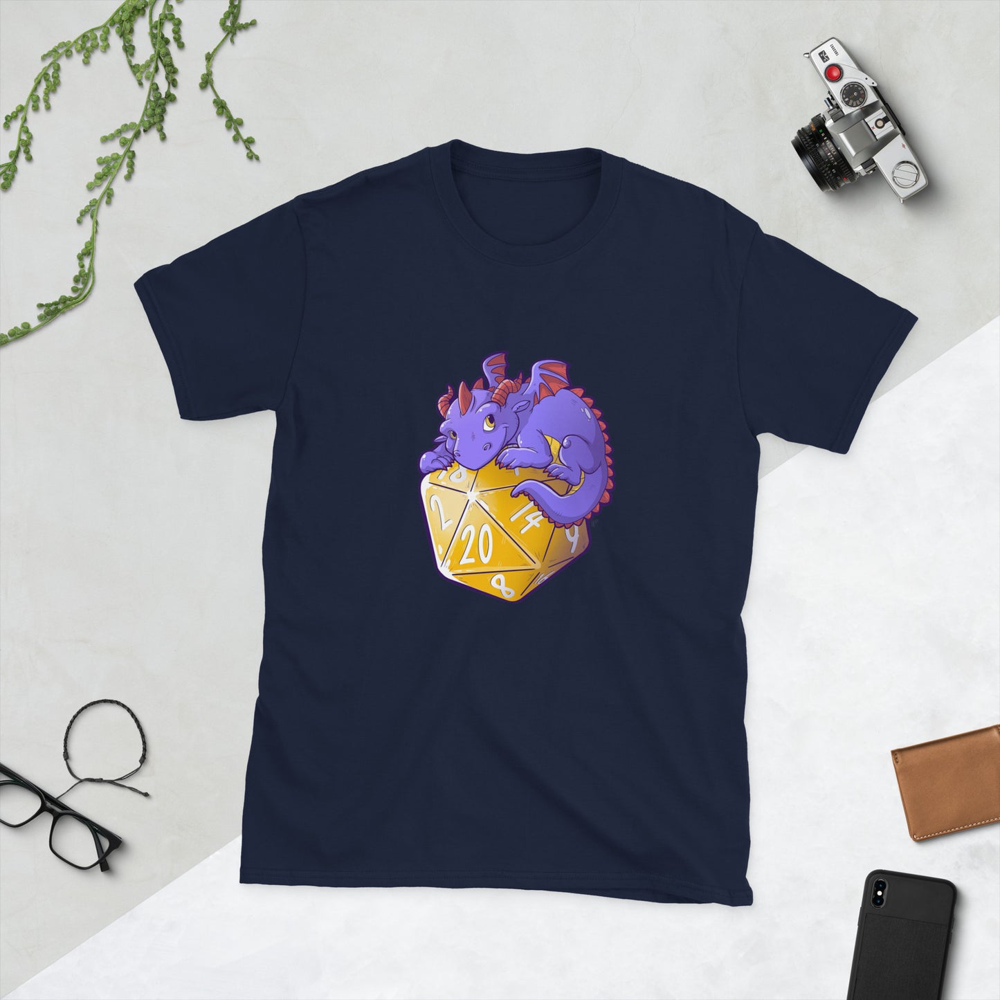 D20 Dragon Short-Sleeve Unisex T-Shirt Level 1 Gamers Navy S