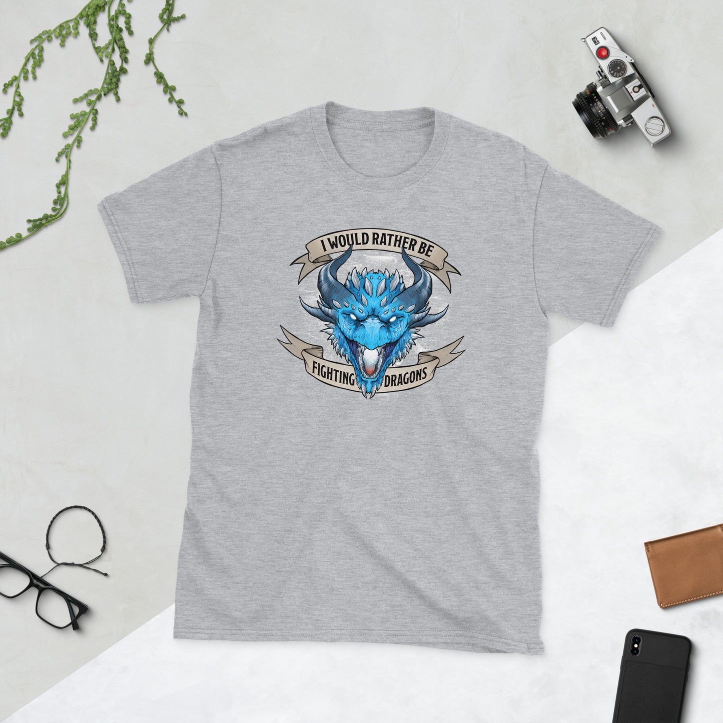 I'd Rather Be Fighting Dragons Short-Sleeve Unisex T-Shirt Level 1 Gamers Sport Grey S