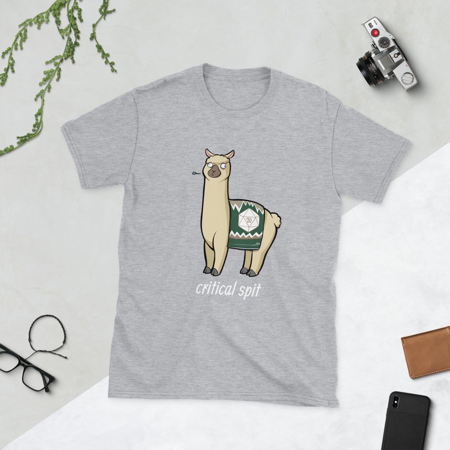 D20 Llama (Critical Spit) Short-Sleeve Unisex T-Shirt Level 1 Gamers Sport Grey S