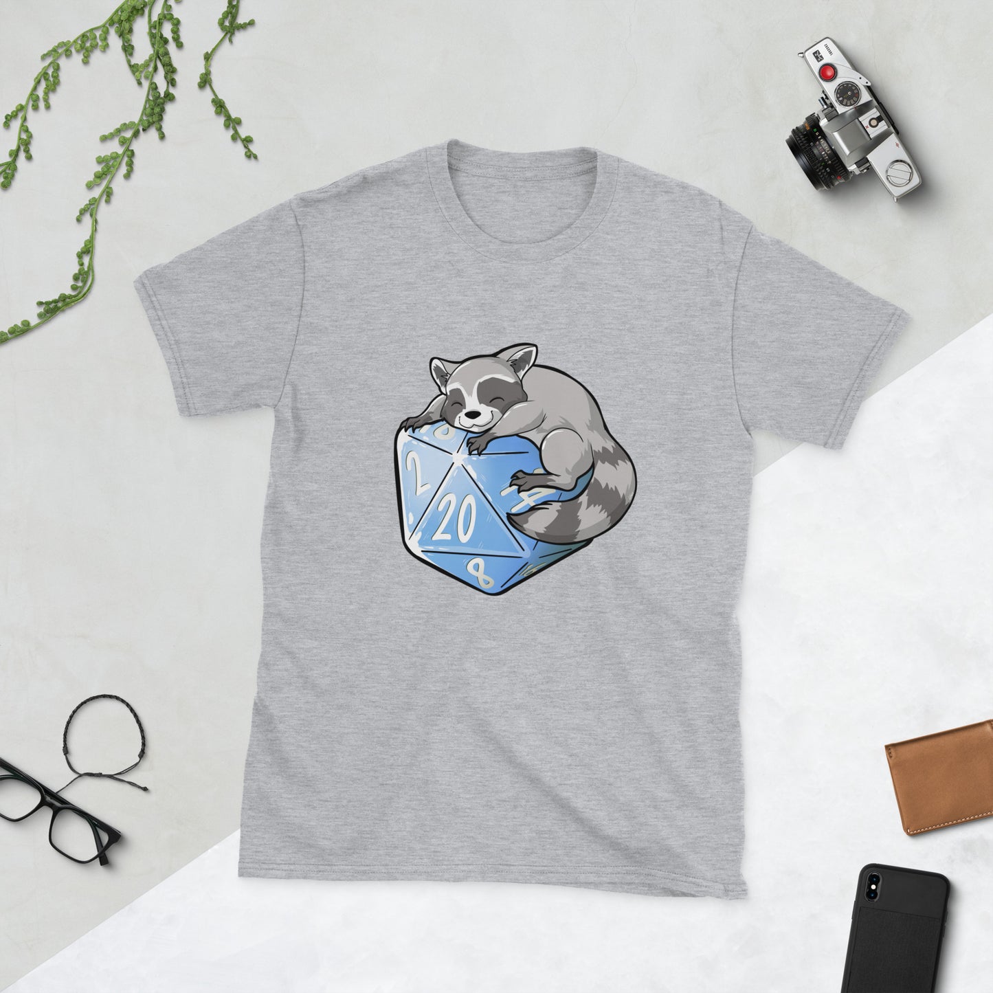 D20 Racoon Short-Sleeve Unisex T-Shirt Level 1 Gamers Sport Grey S