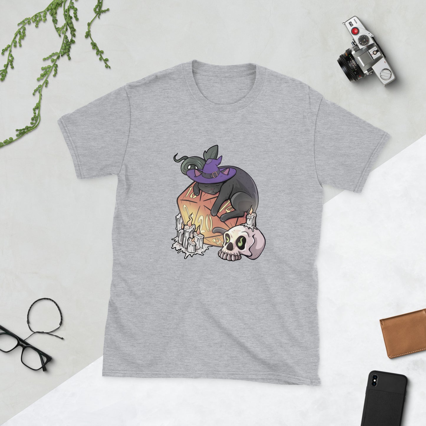 D20 Black Cat Short-Sleeve Unisex T-Shirt Level 1 Gamers Sport Grey S