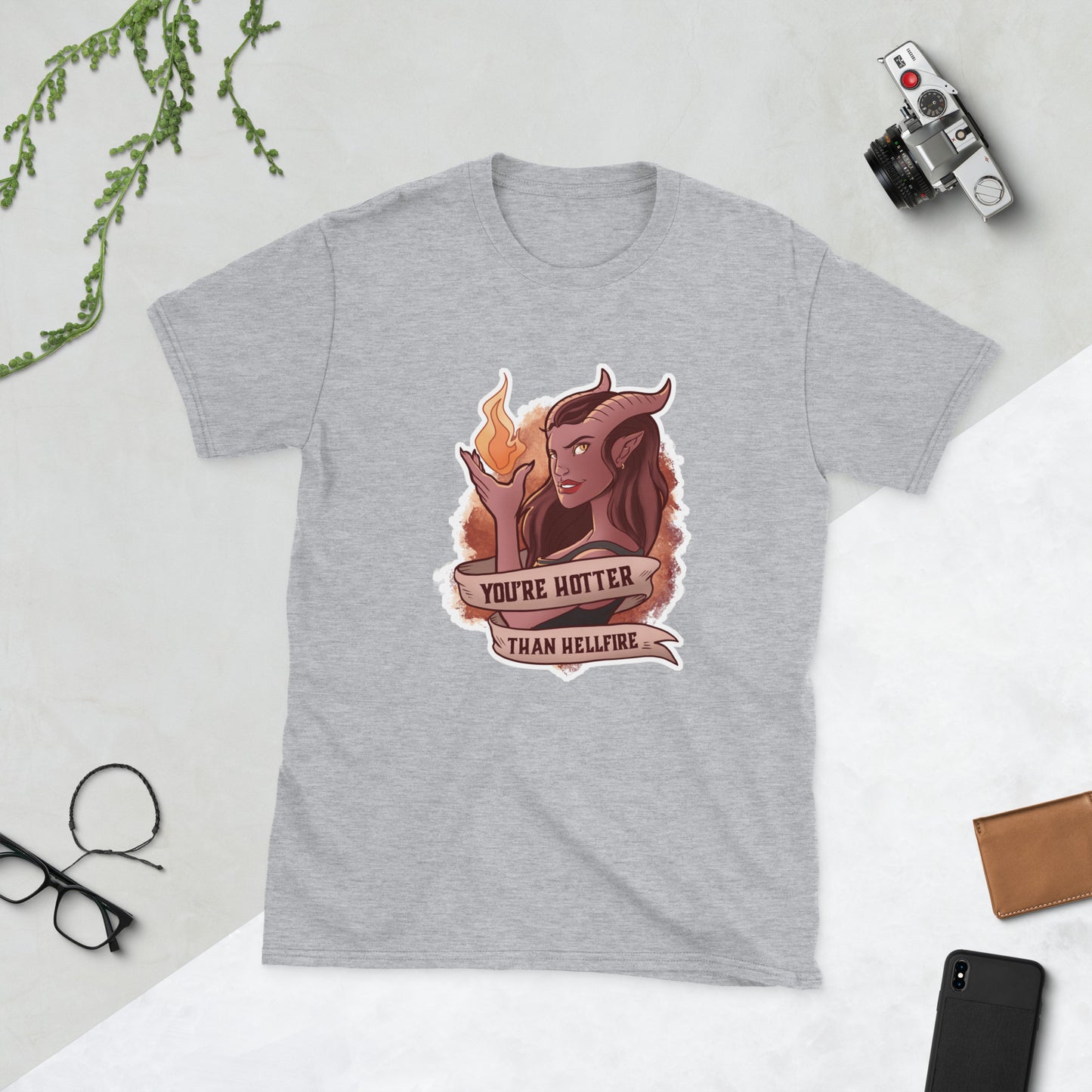 Hotter Than Hellfire Short-Sleeve Unisex T-Shirt Level 1 Gamers Sport Grey S