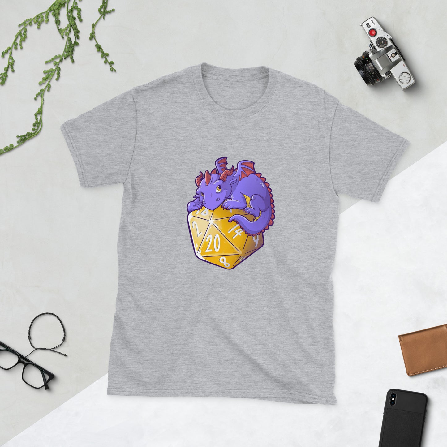 D20 Dragon Short-Sleeve Unisex T-Shirt Level 1 Gamers Sport Grey S