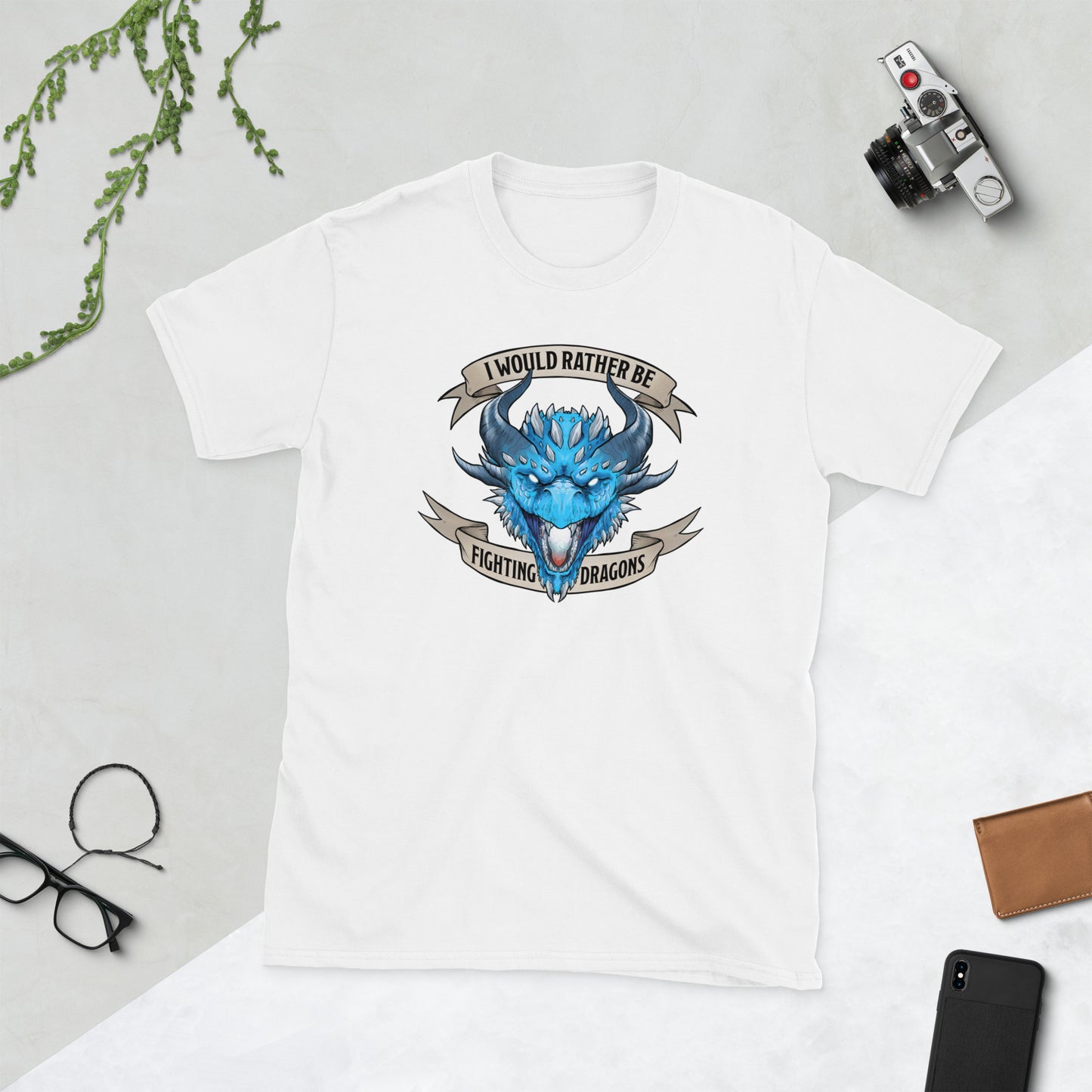 I'd Rather Be Fighting Dragons Short-Sleeve Unisex T-Shirt Level 1 Gamers White S