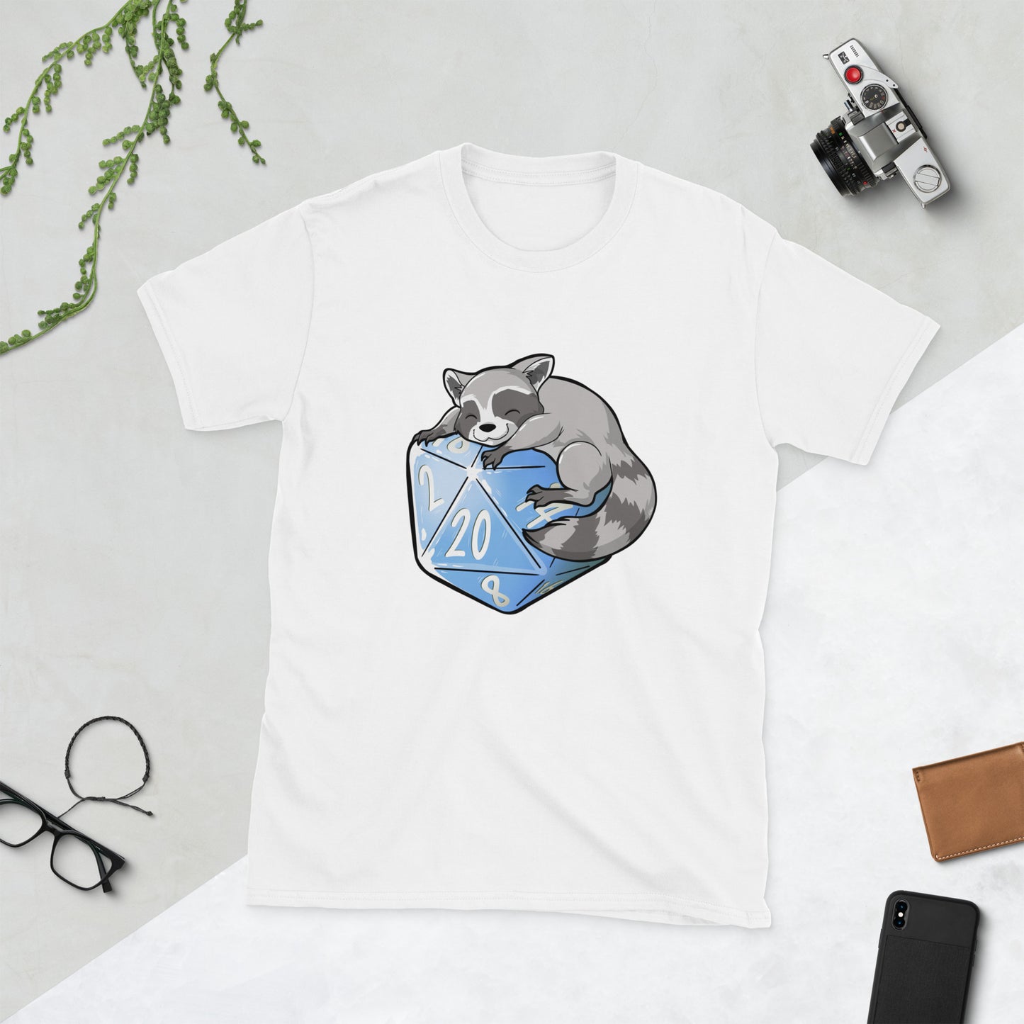 D20 Racoon Short-Sleeve Unisex T-Shirt Level 1 Gamers White S
