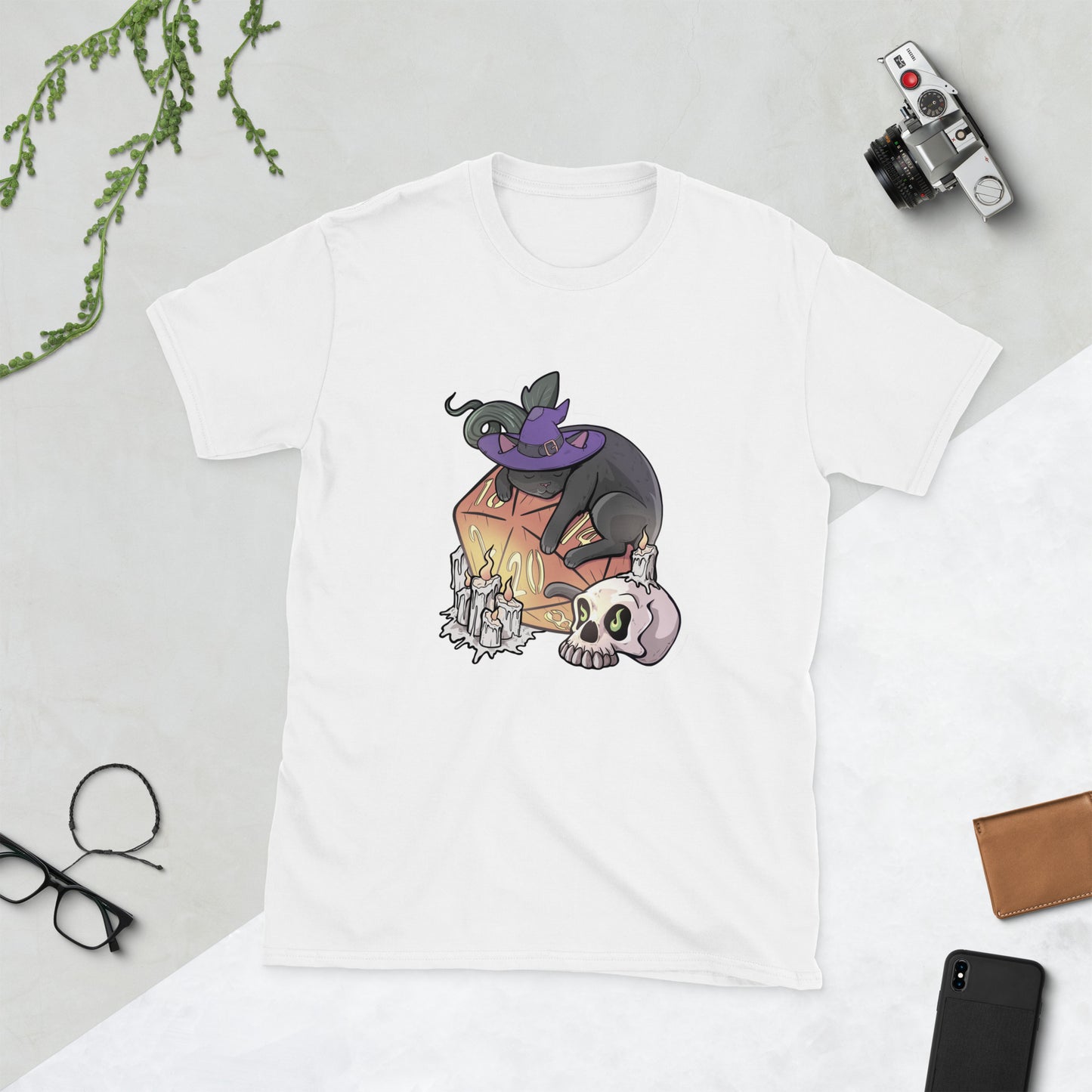 D20 Black Cat Short-Sleeve Unisex T-Shirt Level 1 Gamers White S