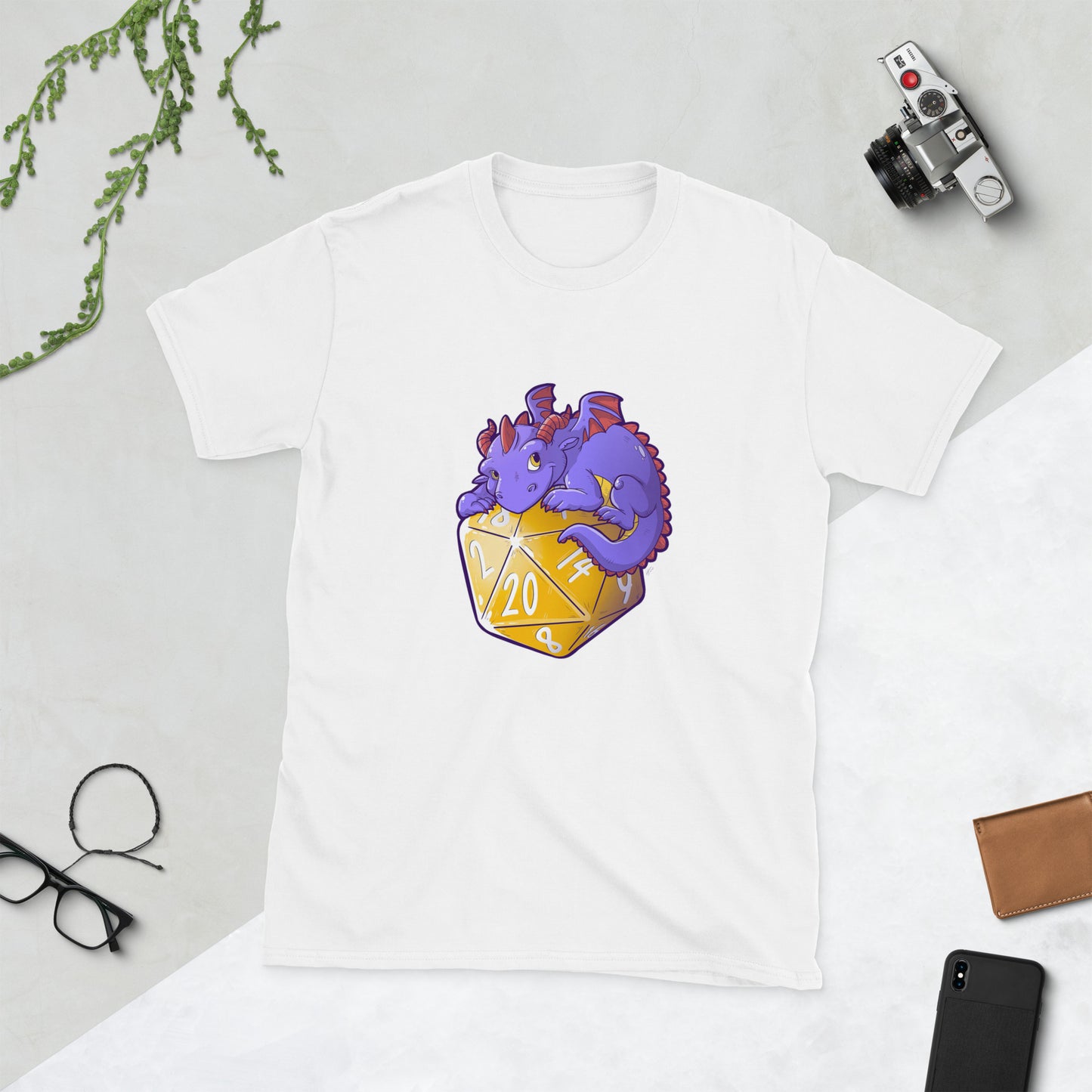 D20 Dragon Short-Sleeve Unisex T-Shirt Level 1 Gamers White S