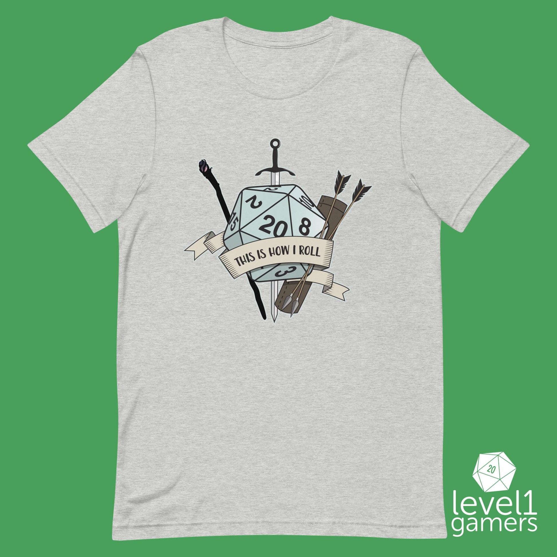 How I Roll d20 Unisex t-shirt Level 1 Gamers Athletic Heather XS