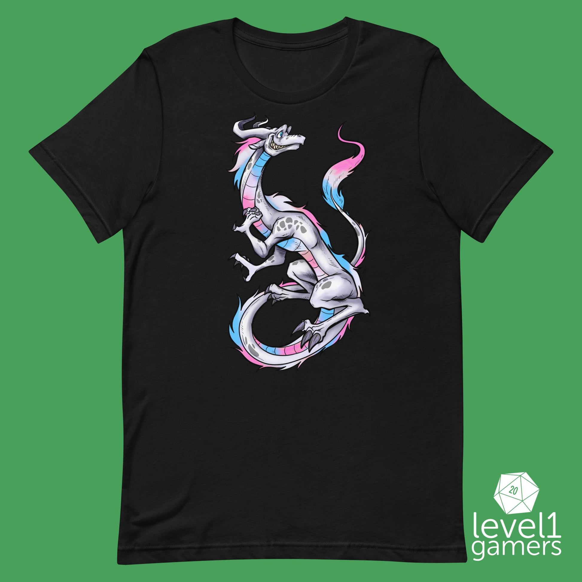 Trans Pride Dragon Unisex t-shirt Level 1 Gamers Black XS