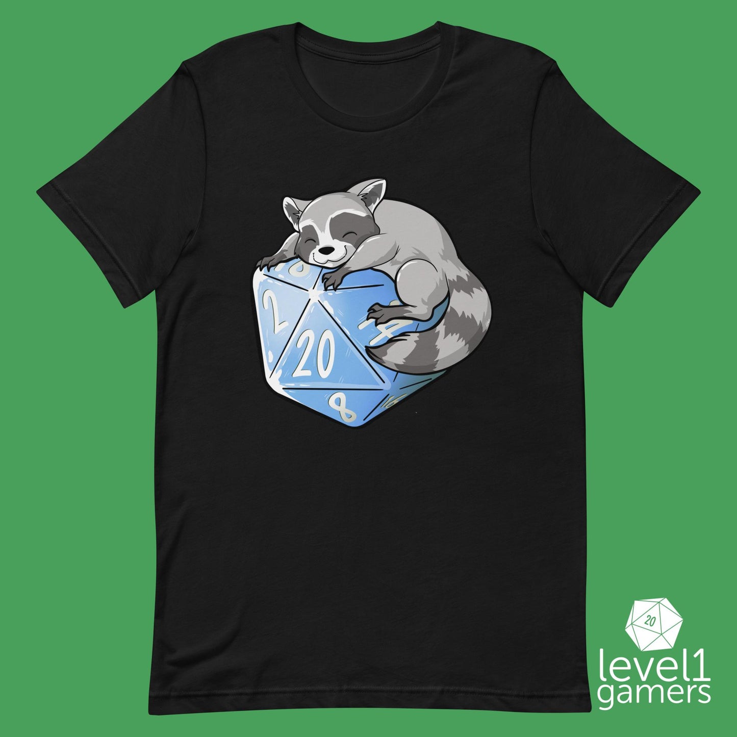 Raccoon D20 Unisex t-shirt Level 1 Gamers Black XS