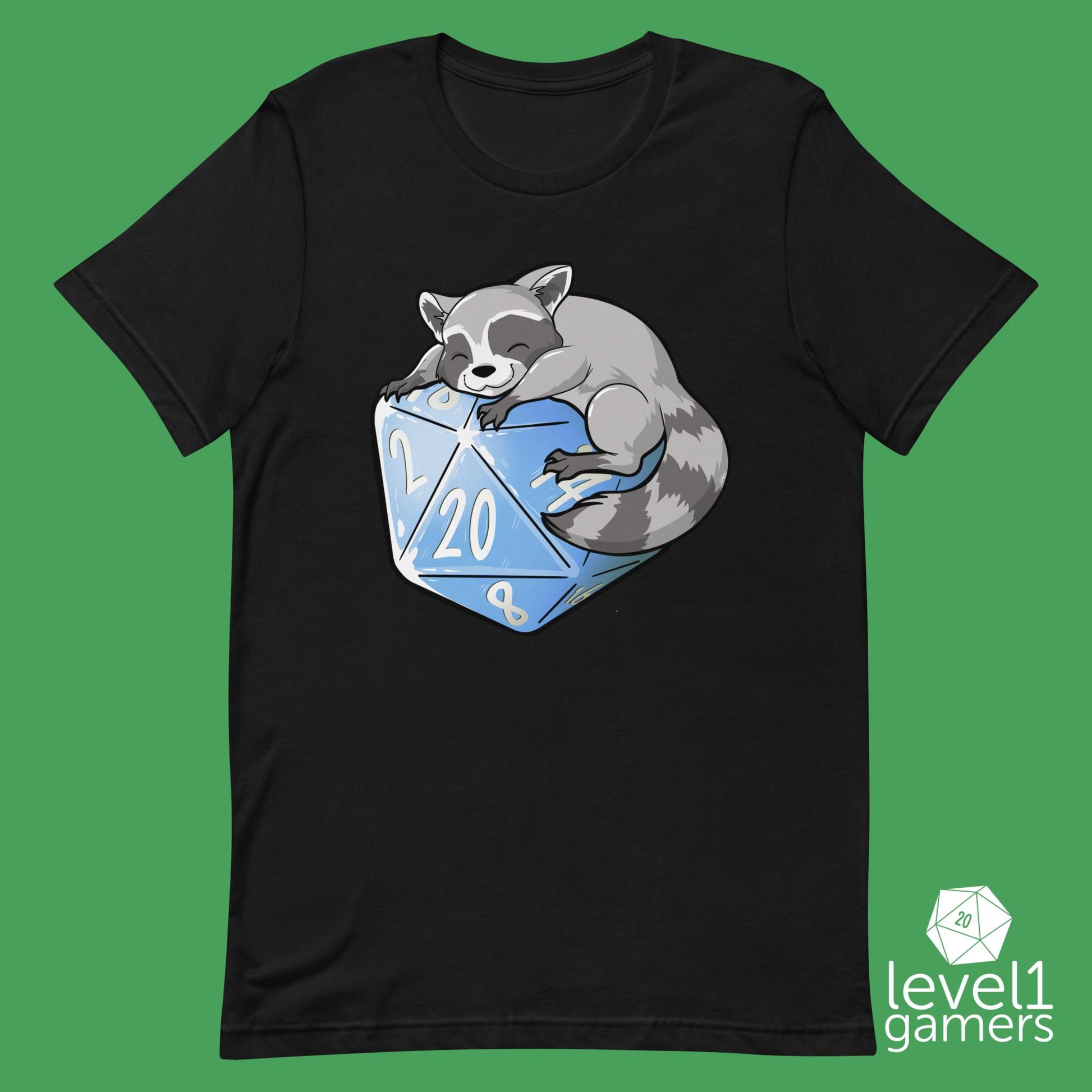 Raccoon D20 Unisex t-shirt Level 1 Gamers Black XS