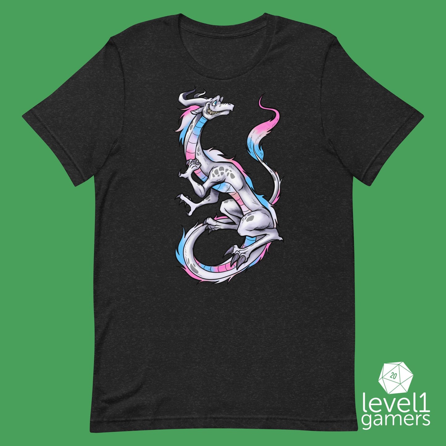 Trans Pride Dragon Unisex t-shirt Level 1 Gamers Black Heather XS