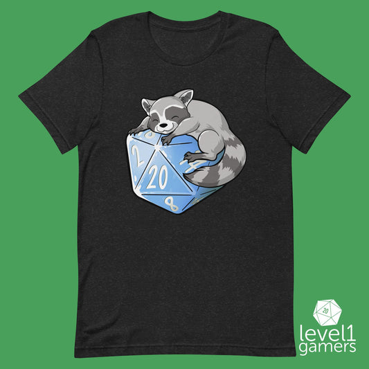 Raccoon D20 Unisex t-shirt Level 1 Gamers Black Heather XS