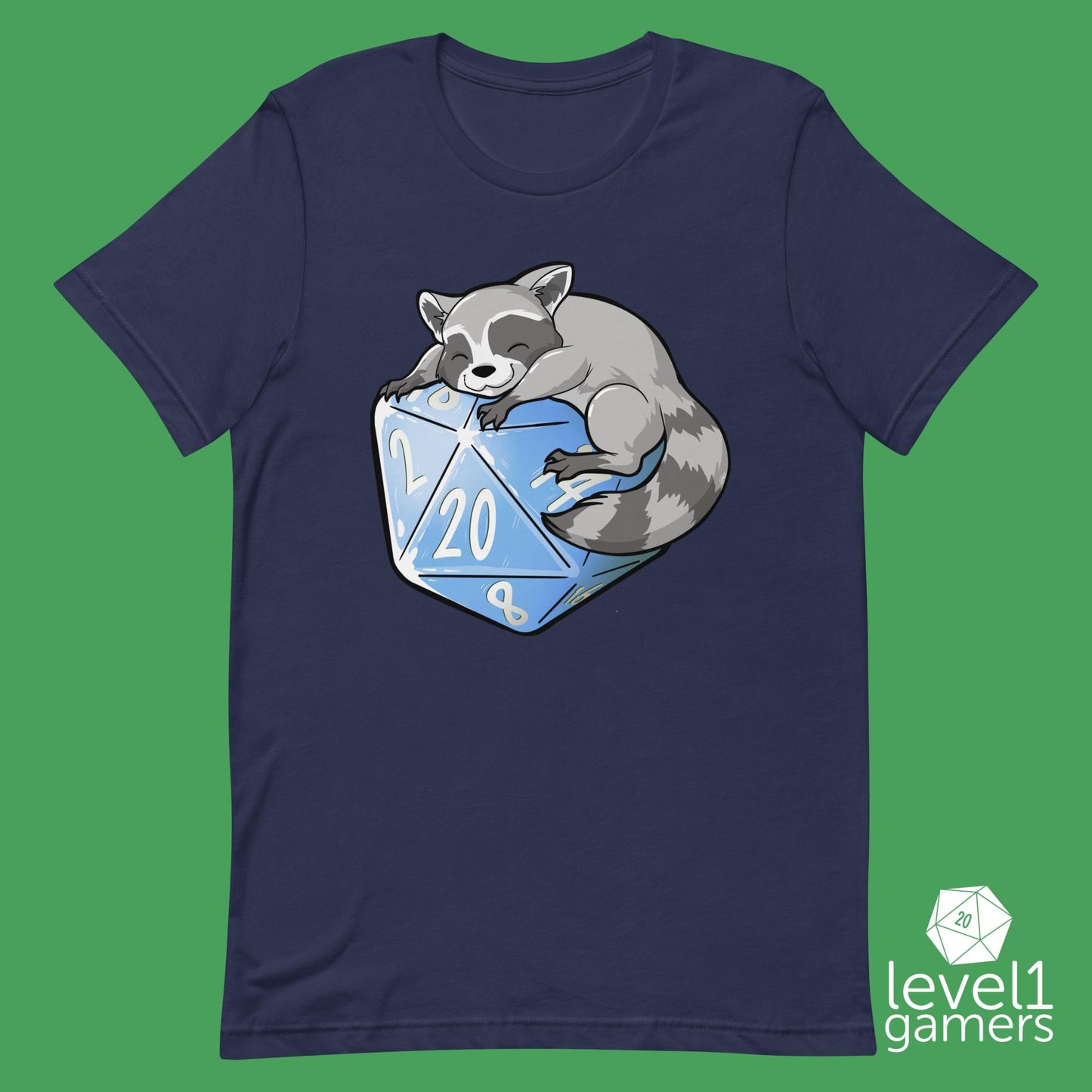 Raccoon D20 Unisex t-shirt Level 1 Gamers Navy XS
