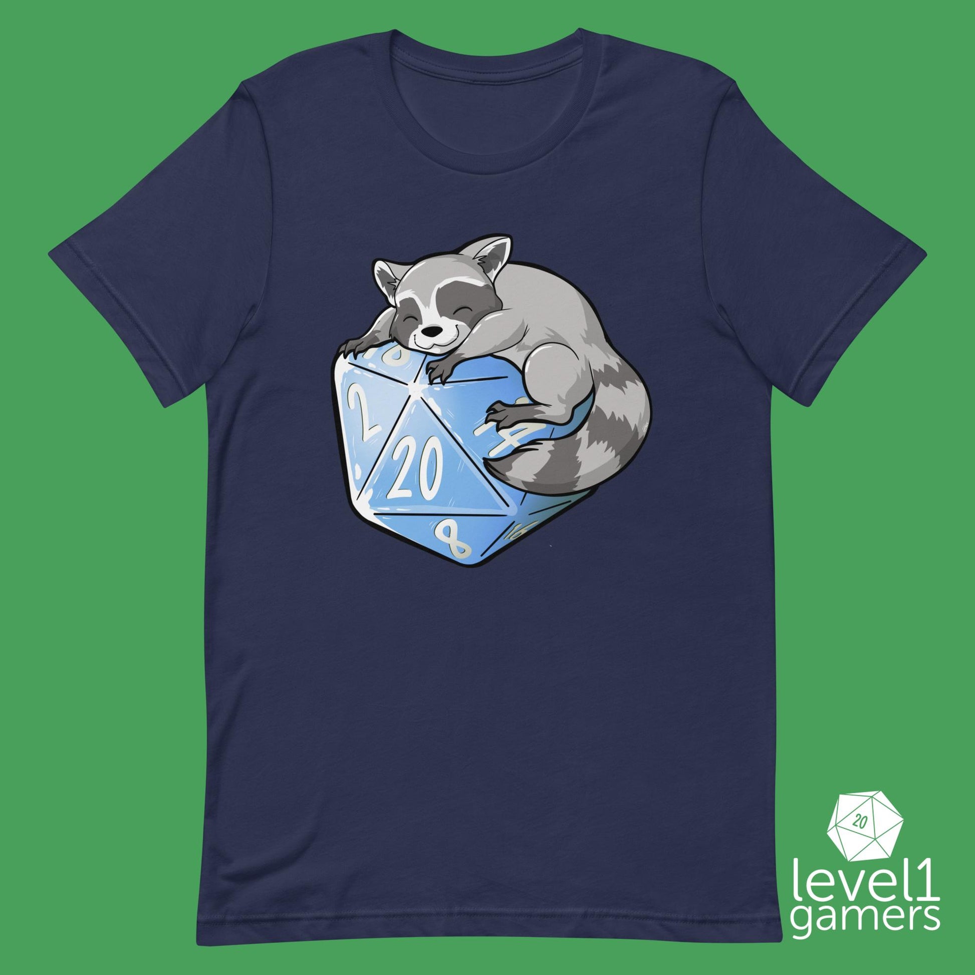 Raccoon D20 Unisex t-shirt Level 1 Gamers Navy XS