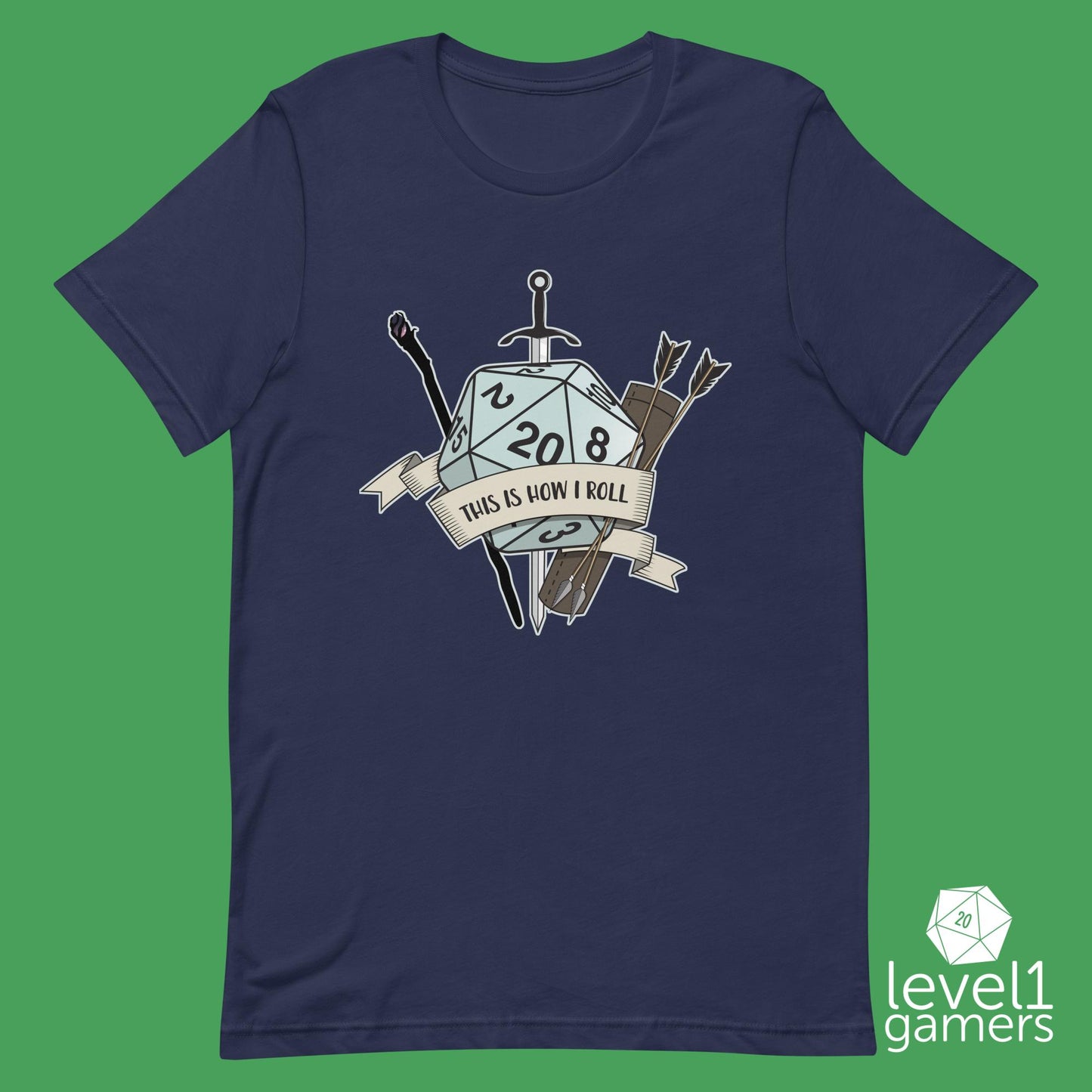 How I Roll d20 Unisex t-shirt Level 1 Gamers Navy XS