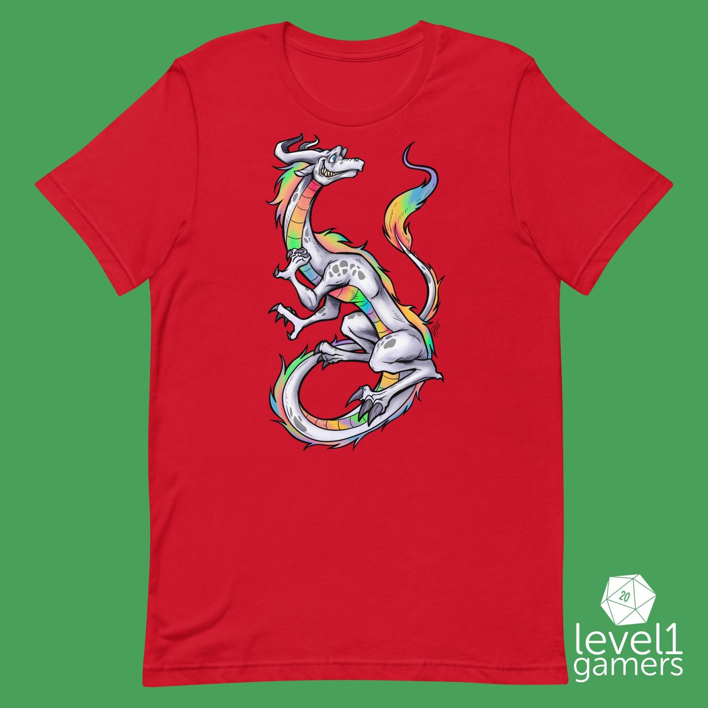 Rainbow Pride Dragon Unisex t-shirt Level 1 Gamers Red XS