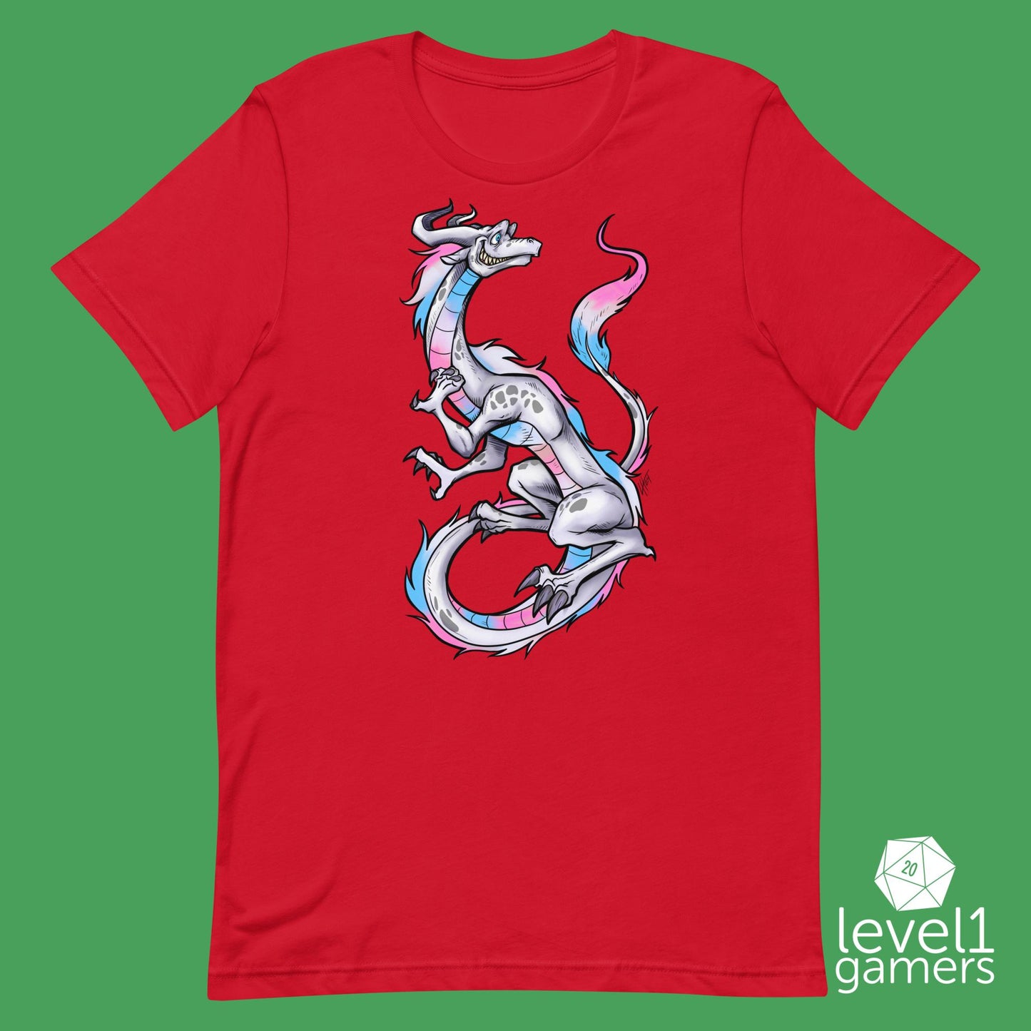 Trans Pride Dragon Unisex t-shirt Level 1 Gamers Red XS