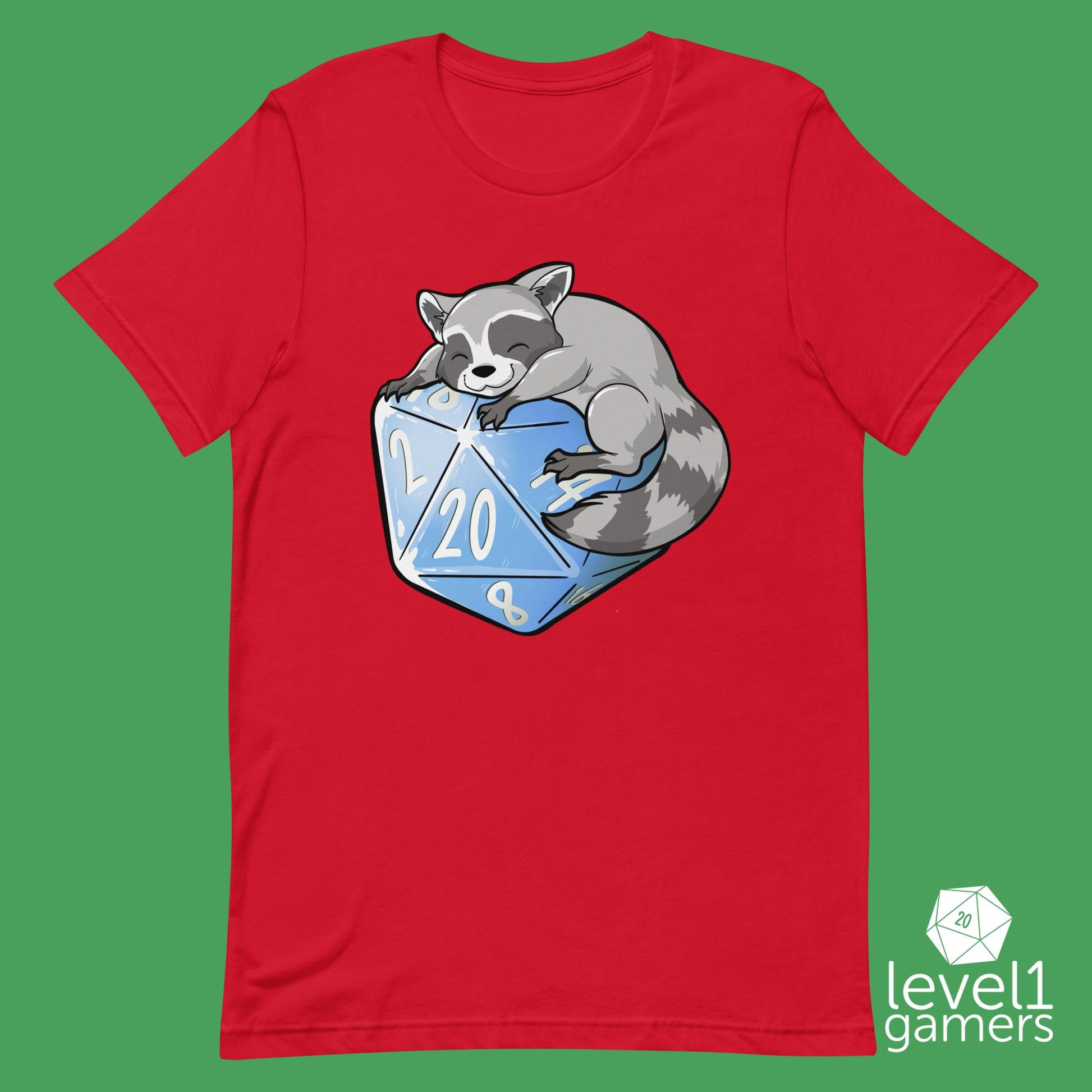 Raccoon D20 Unisex t-shirt Level 1 Gamers Red XS