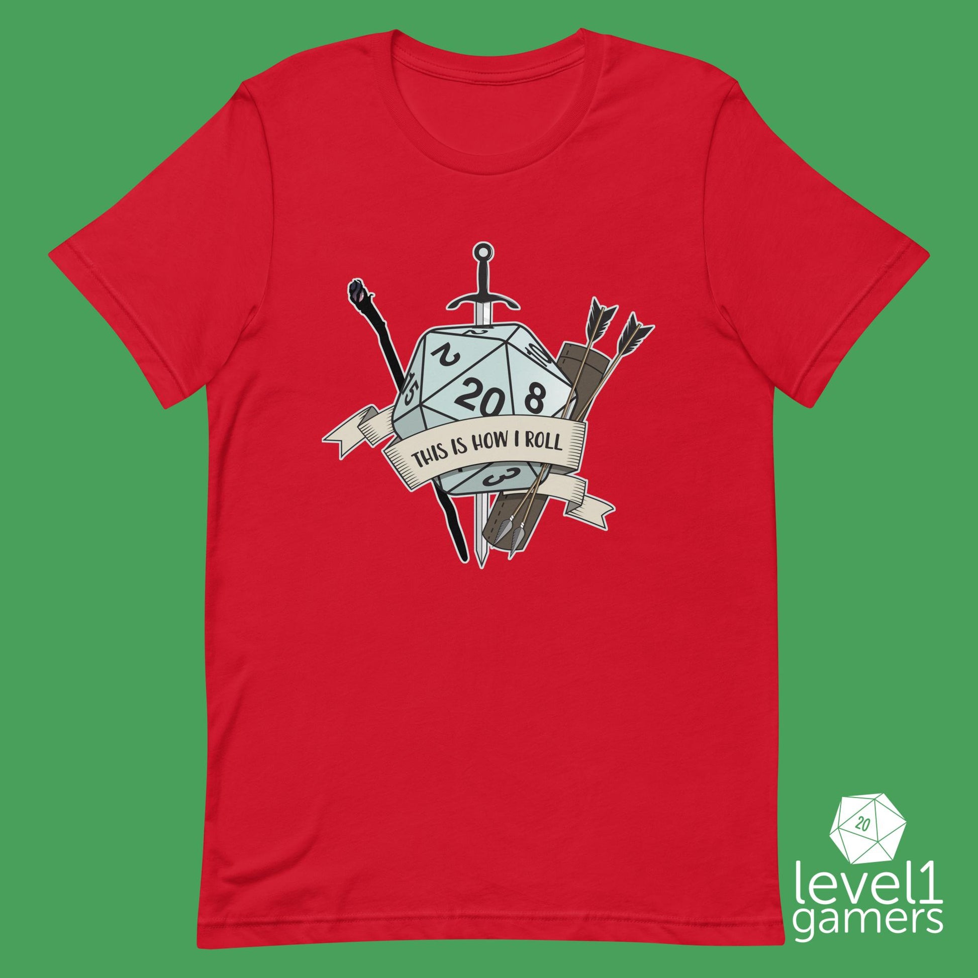 How I Roll d20 Unisex t-shirt Level 1 Gamers Red XS