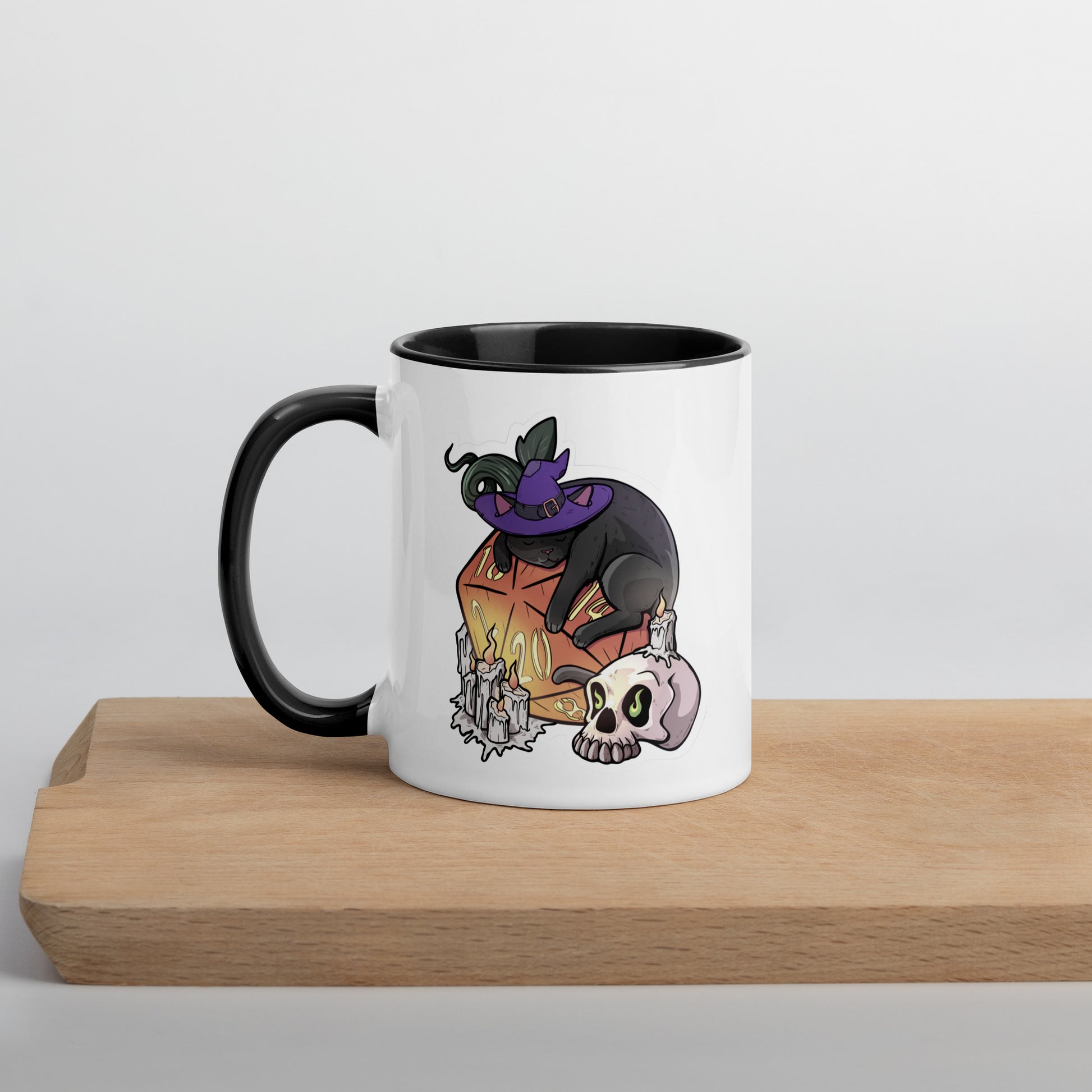 D20 Black Cat Mug with Color Inside  Level 1 Gamers Black 11 oz