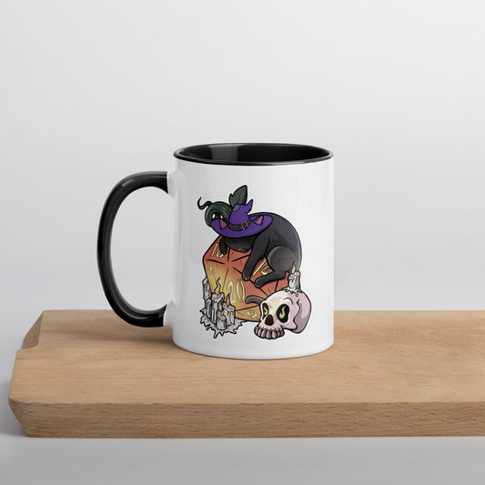D20 Black Cat Mug with Color Inside  Level 1 Gamers Black 11 oz