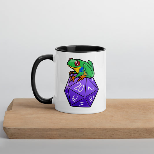 D20 Red-Eyed Tree Frog Mug with Color Inside  Level 1 Gamers Black 11 oz