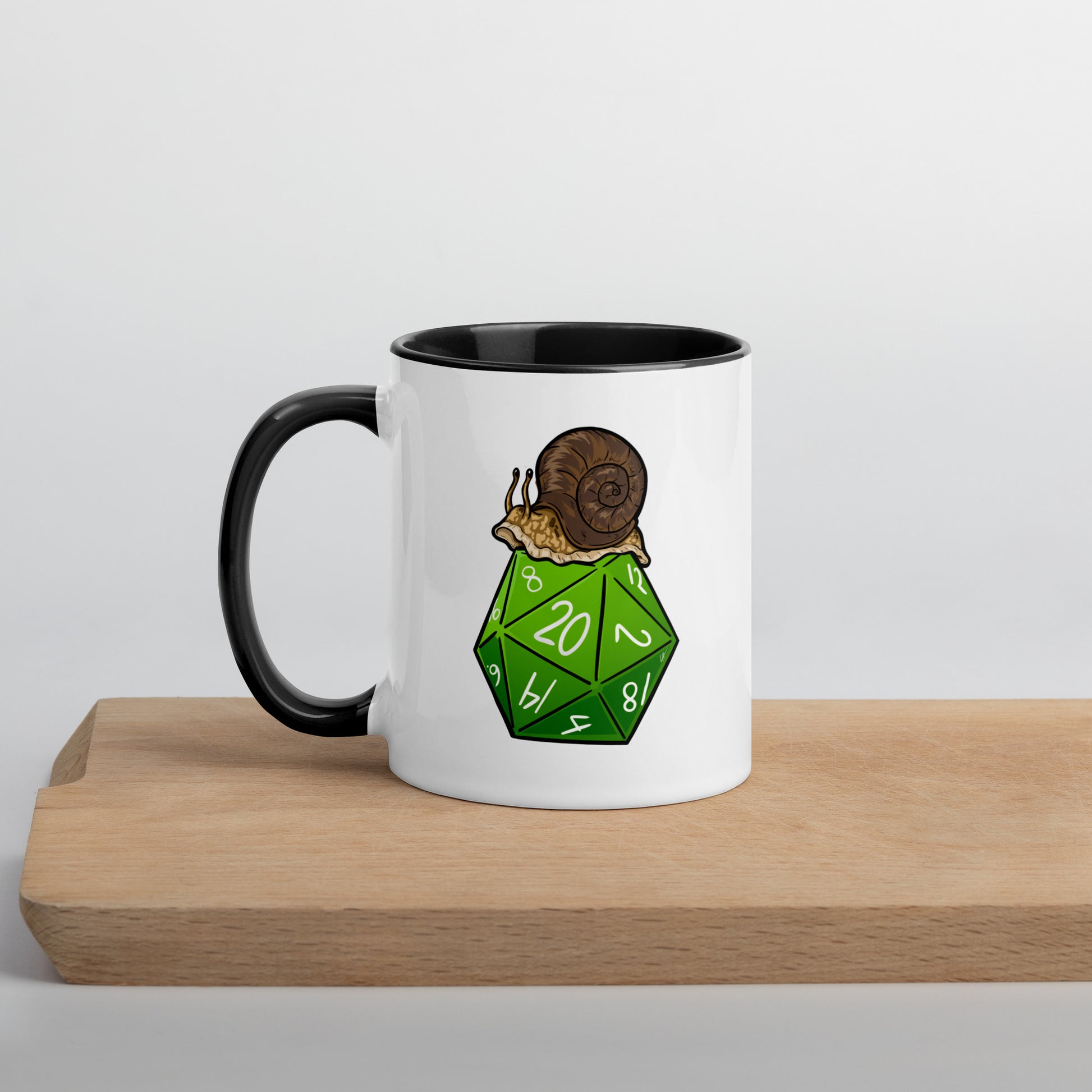 D20 Snail Mug with Color Inside  Level 1 Gamers Black 11 oz