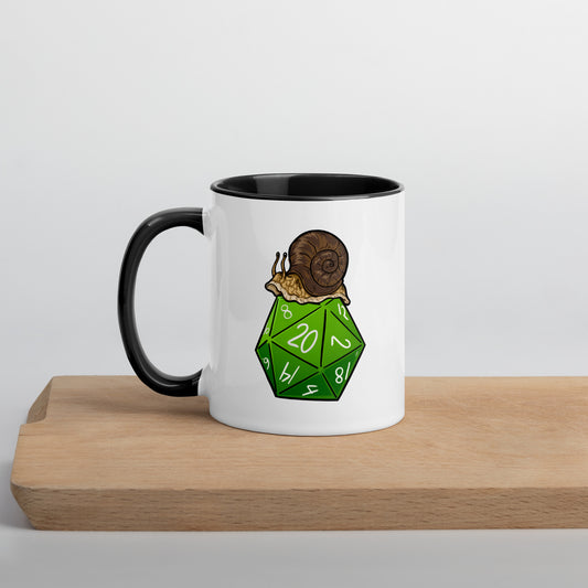 D20 Snail Mug with Color Inside  Level 1 Gamers Black 11 oz