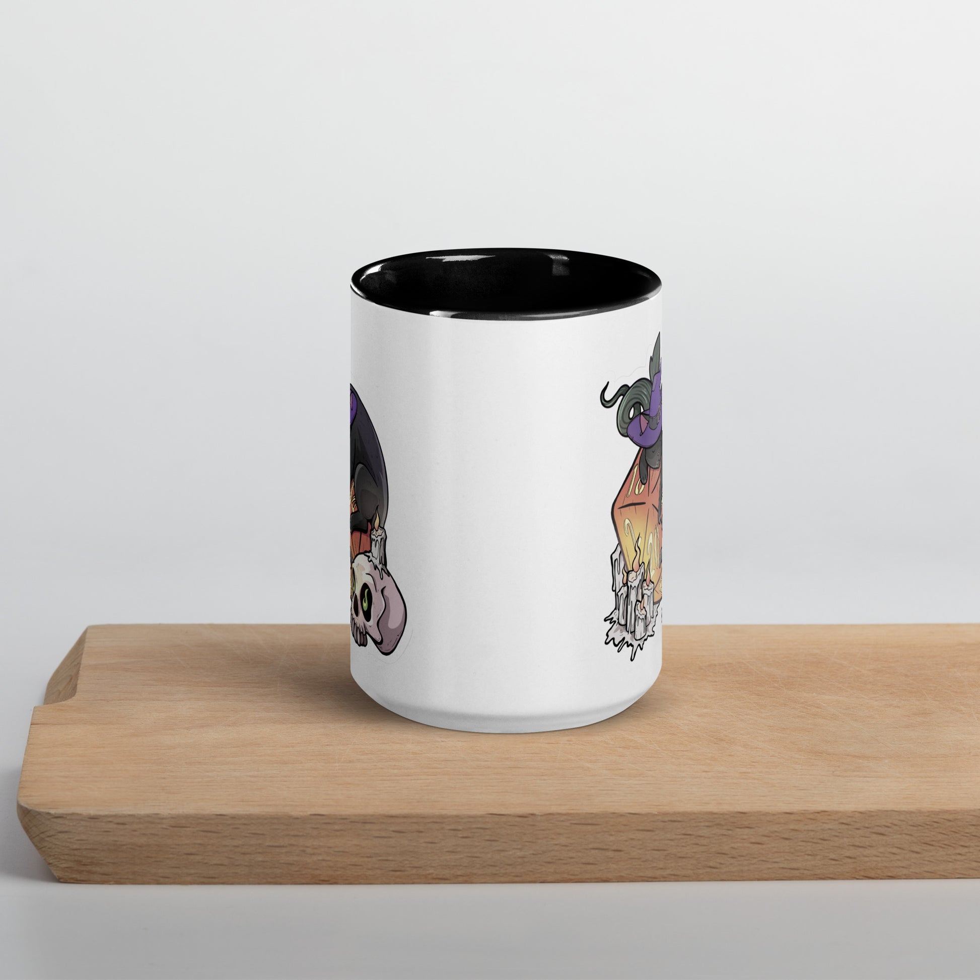 D20 Black Cat Mug with Color Inside  Level 1 Gamers
