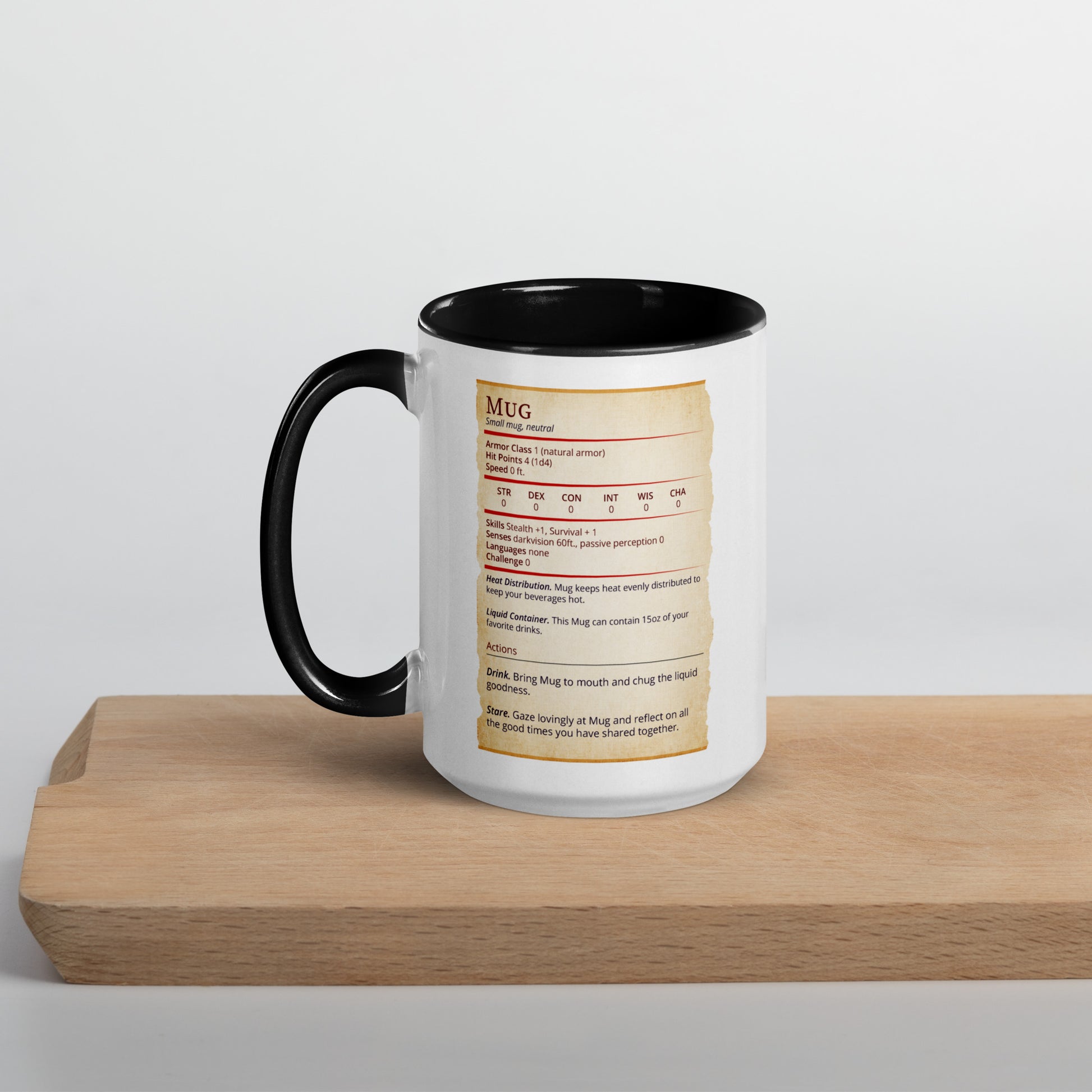 Mug Stat Card with Color Inside  Level 1 Gamers Black 15 oz