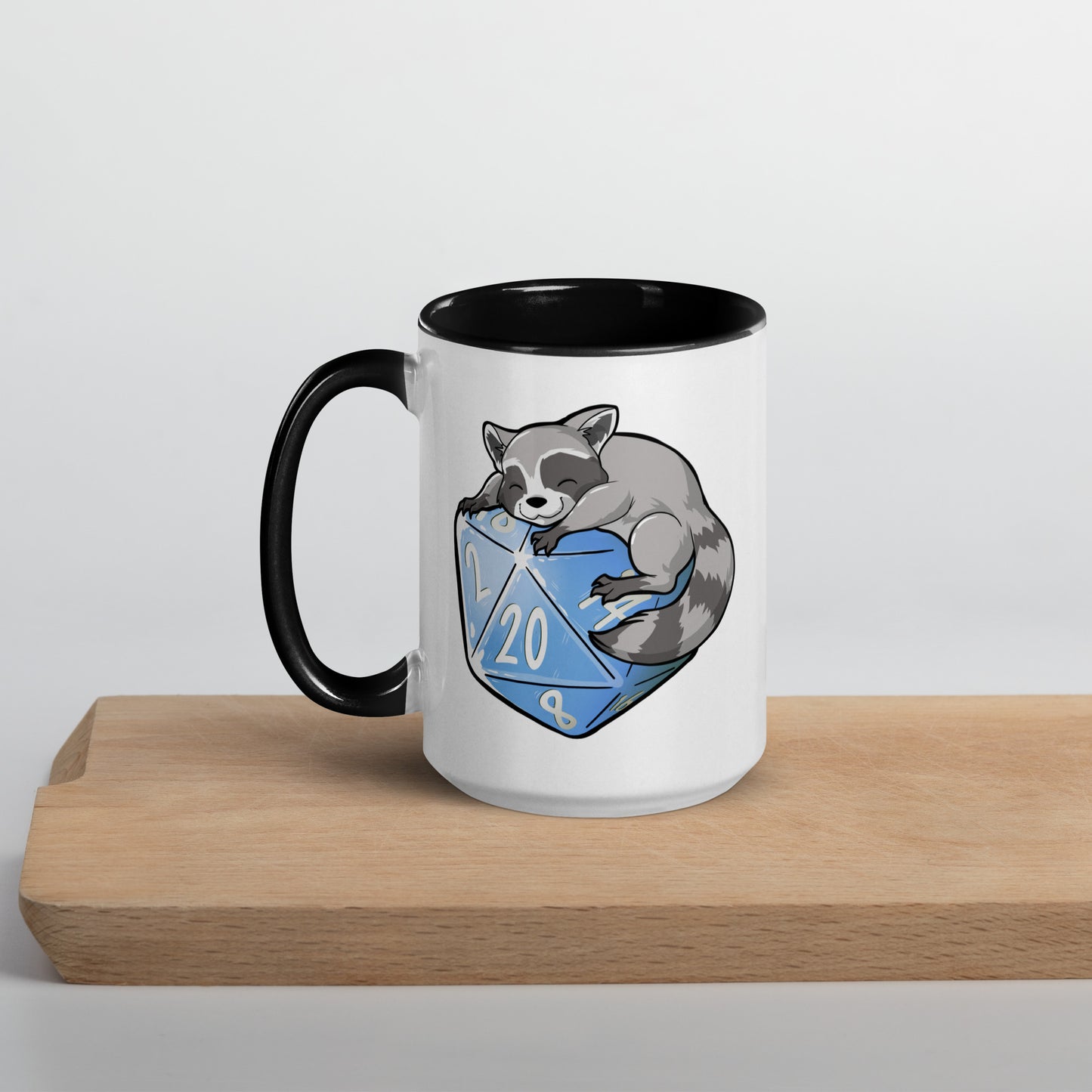 D20 Racoon Mug with Color Inside Level 1 Gamers Black 15 oz