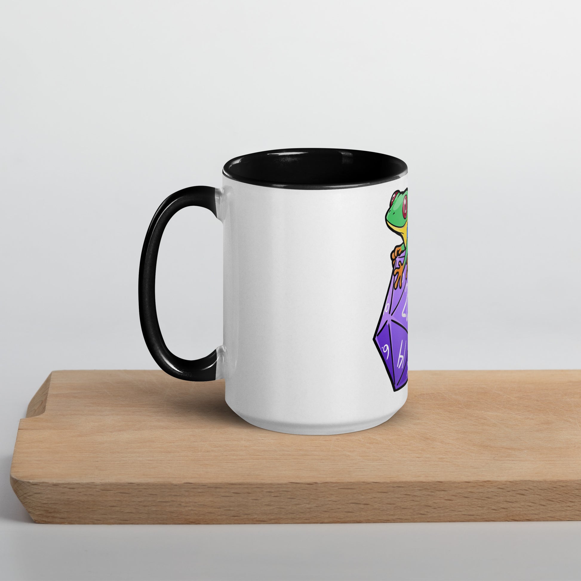 D20 Red-Eyed Tree Frog Mug with Color Inside  Level 1 Gamers Black 15 oz