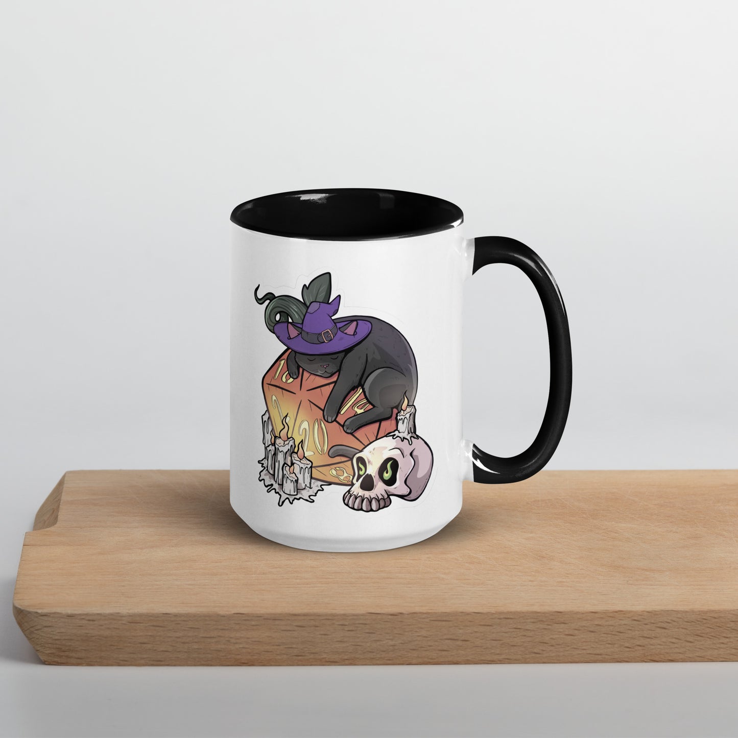 D20 Black Cat Mug with Color Inside Level 1 Gamers