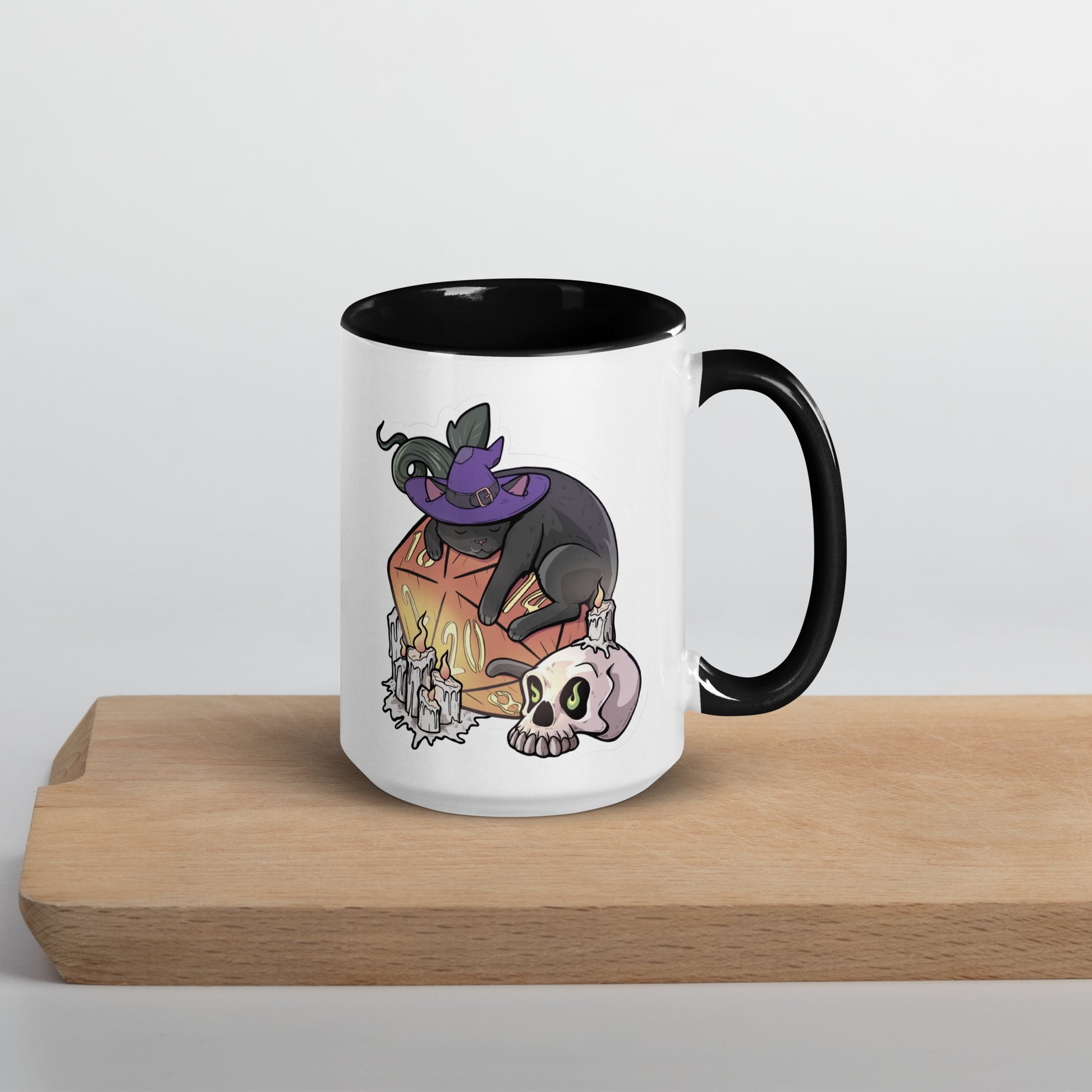 D20 Black Cat Mug with Color Inside  Level 1 Gamers