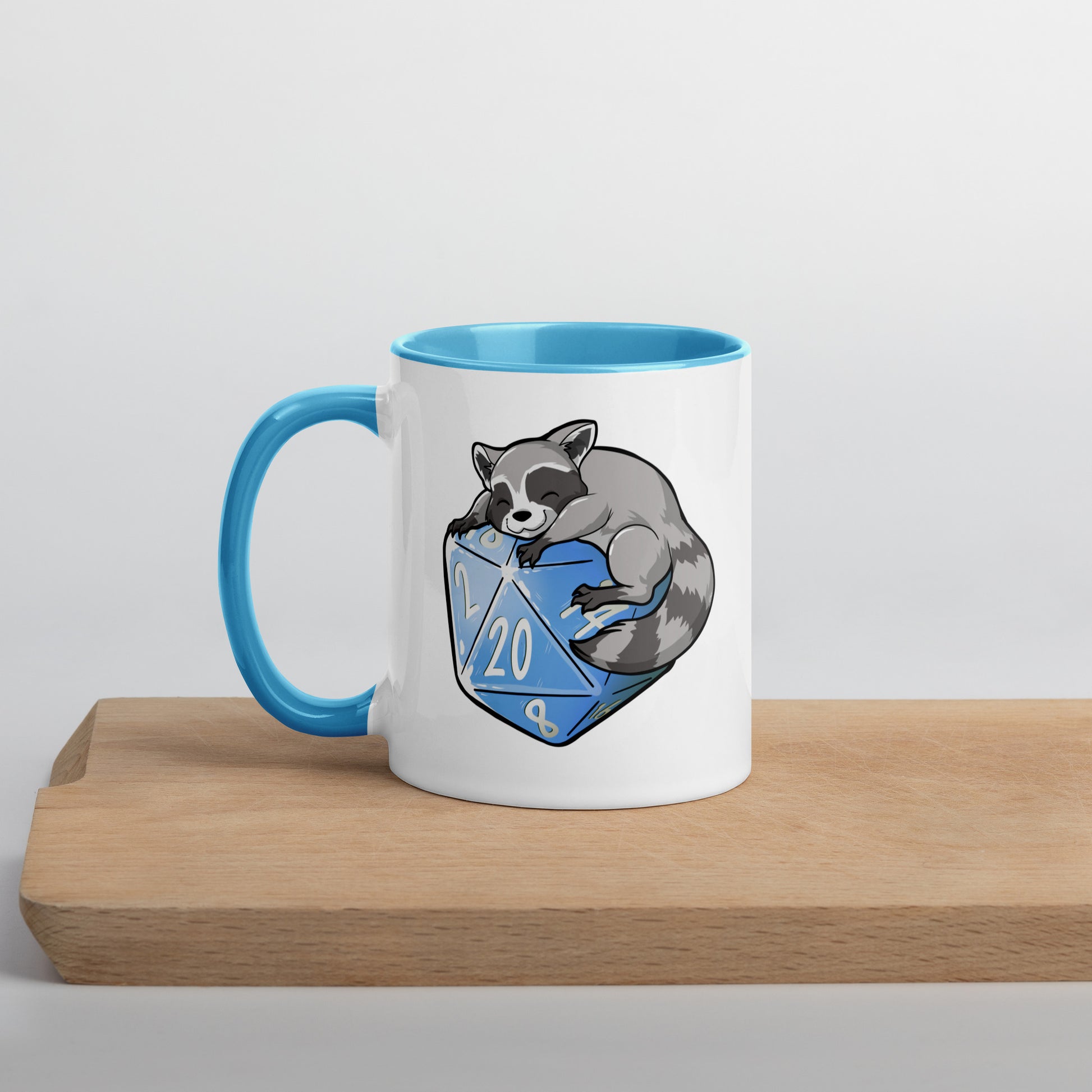 D20 Racoon Mug with Color Inside  Level 1 Gamers Blue 11 oz