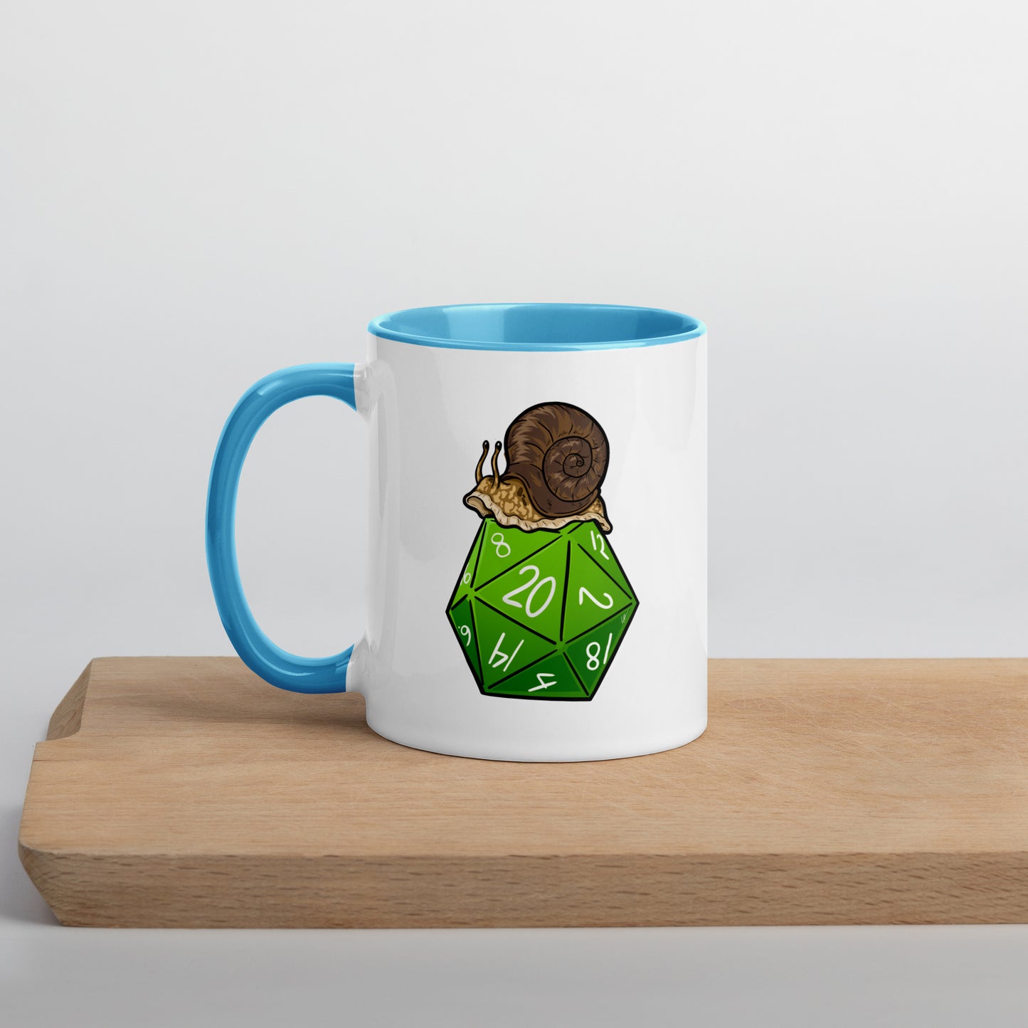 D20 Snail Mug with Color Inside Level 1 Gamers Blue 11 oz