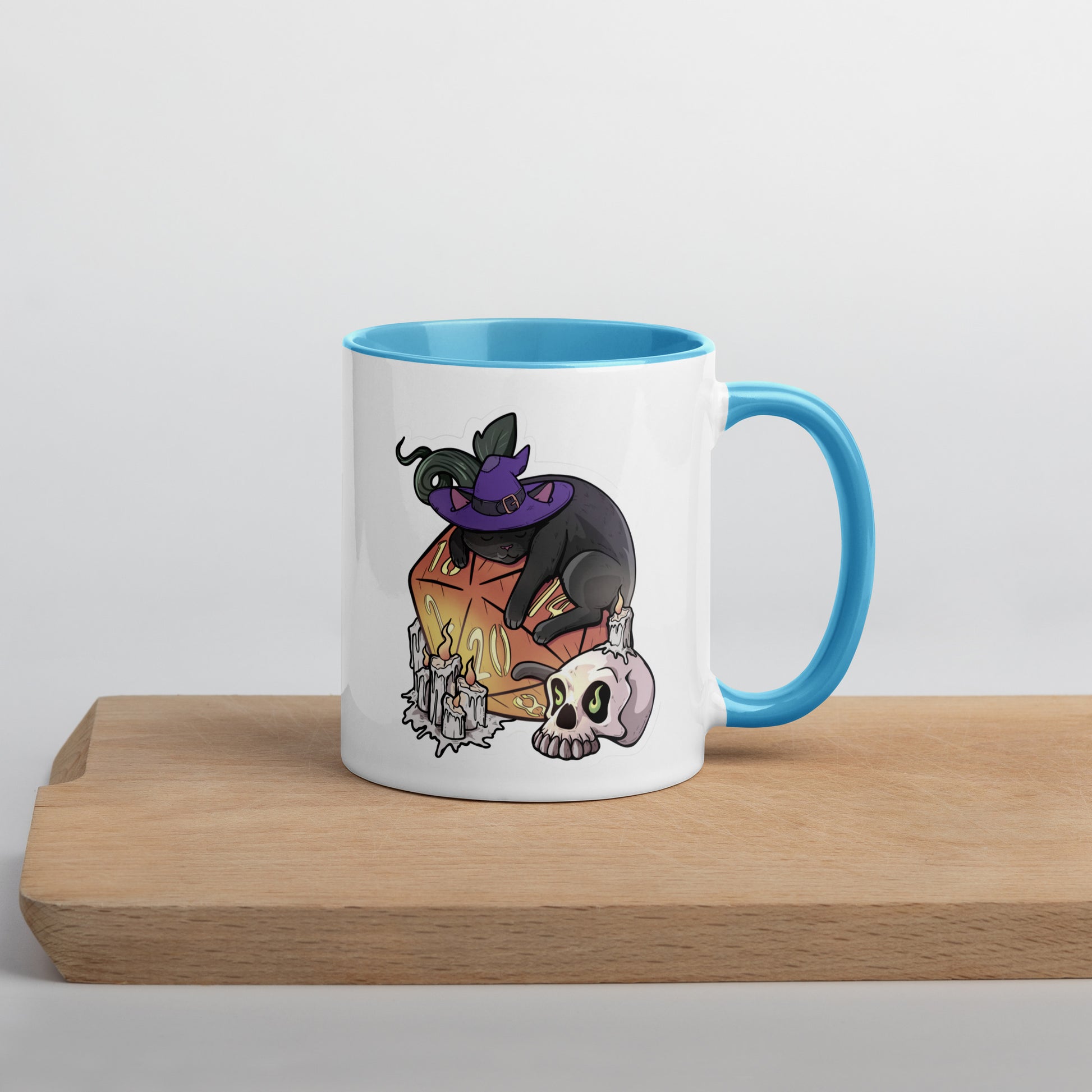 D20 Black Cat Mug with Color Inside  Level 1 Gamers