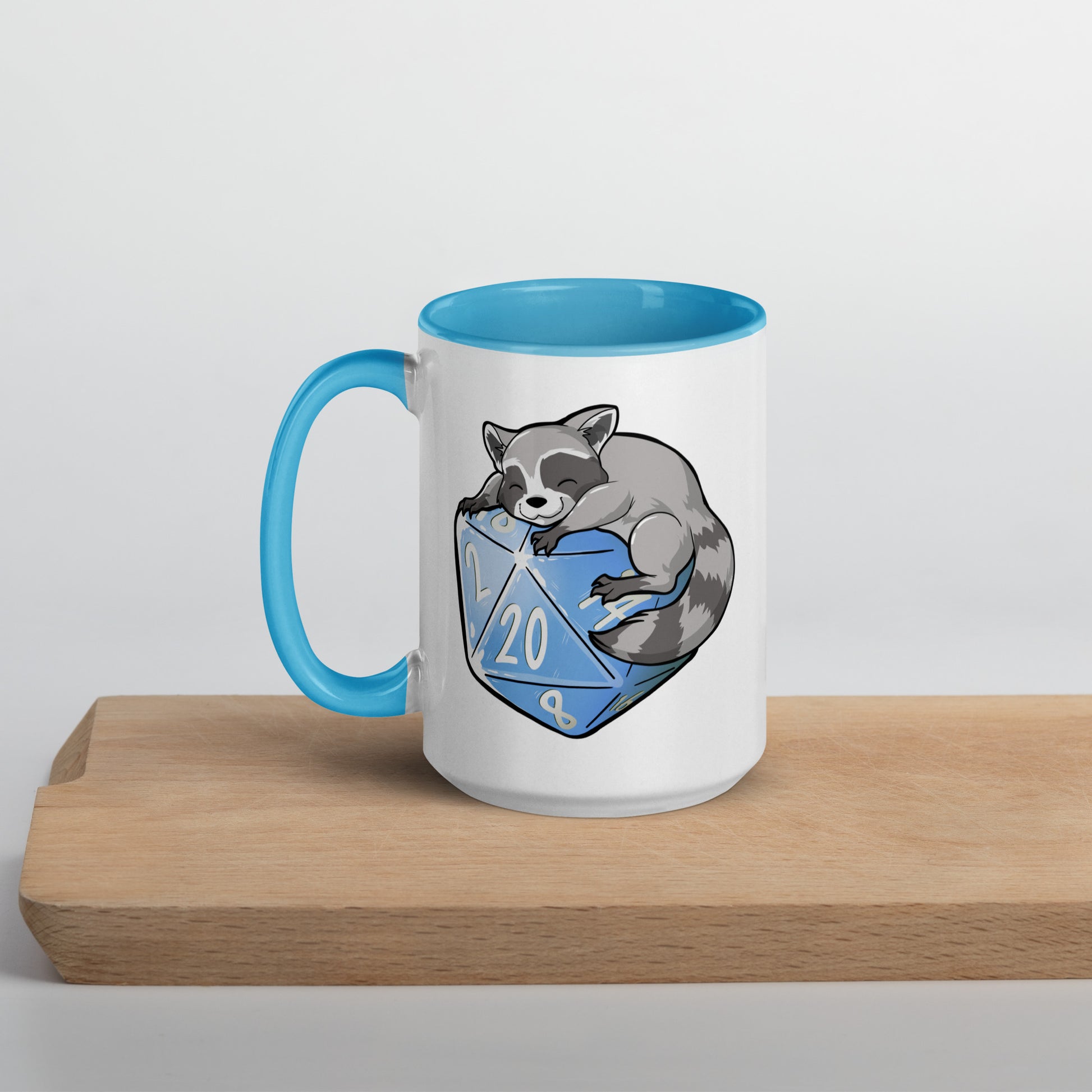 D20 Racoon Mug with Color Inside  Level 1 Gamers Blue 15 oz