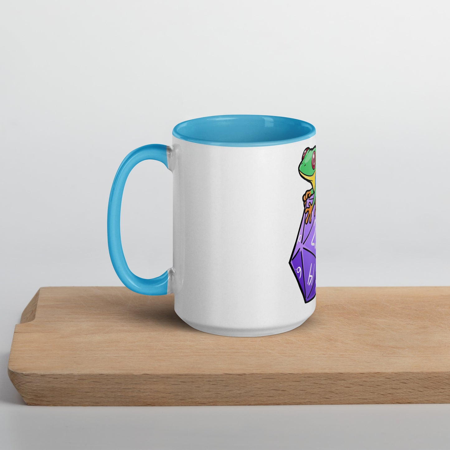 D20 Red-Eyed Tree Frog Mug with Color Inside  Level 1 Gamers Blue 15 oz
