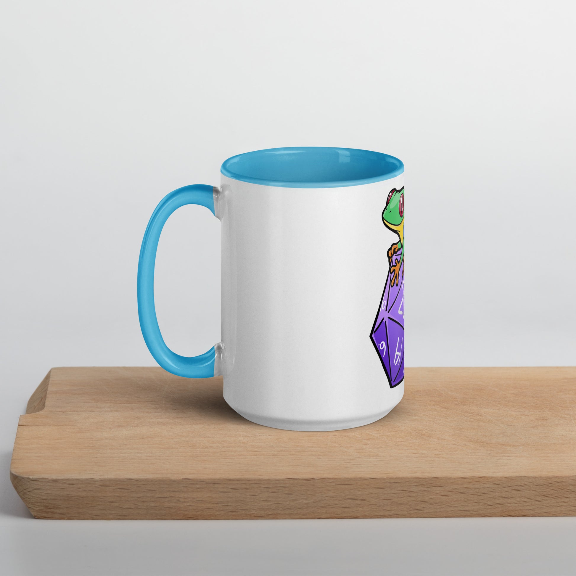 D20 Red-Eyed Tree Frog Mug with Color Inside  Level 1 Gamers Blue 15 oz