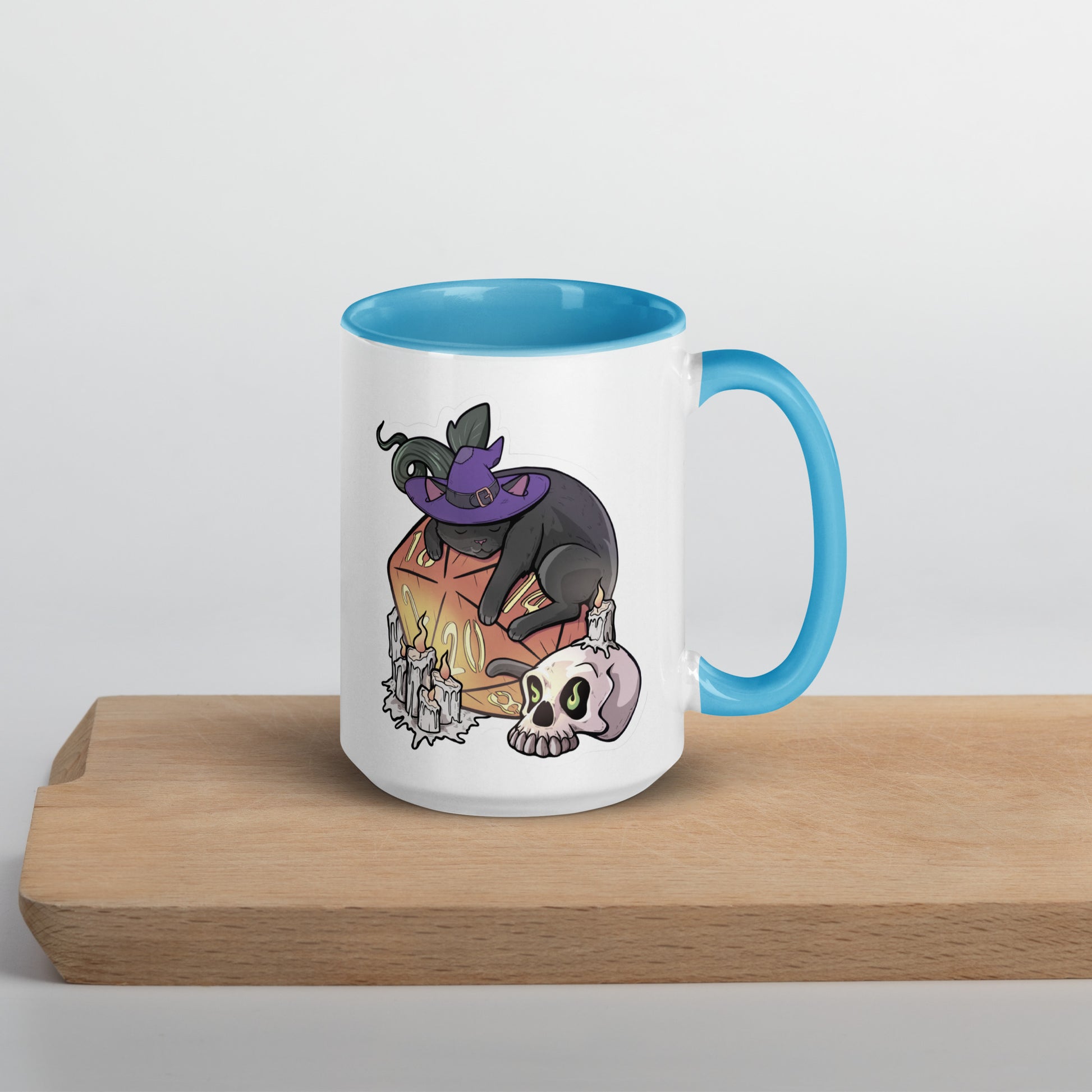 D20 Black Cat Mug with Color Inside  Level 1 Gamers