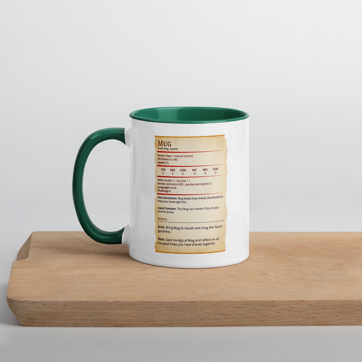 Mug Stat Card with Color Inside Level 1 Gamers Dark green 11 oz