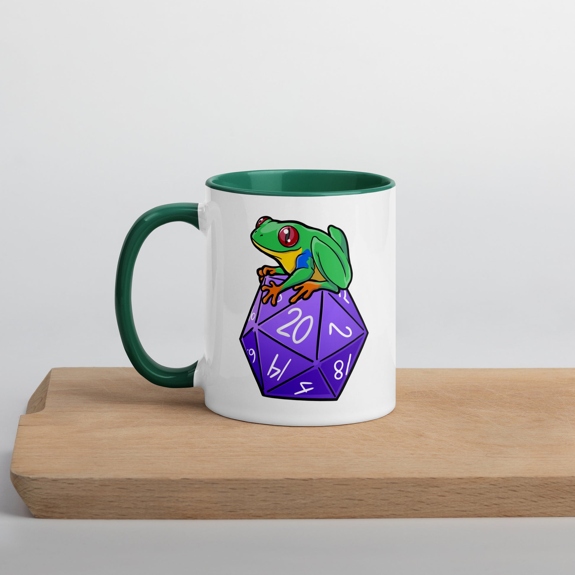 D20 Red-Eyed Tree Frog Mug with Color Inside  Level 1 Gamers Dark green 11 oz
