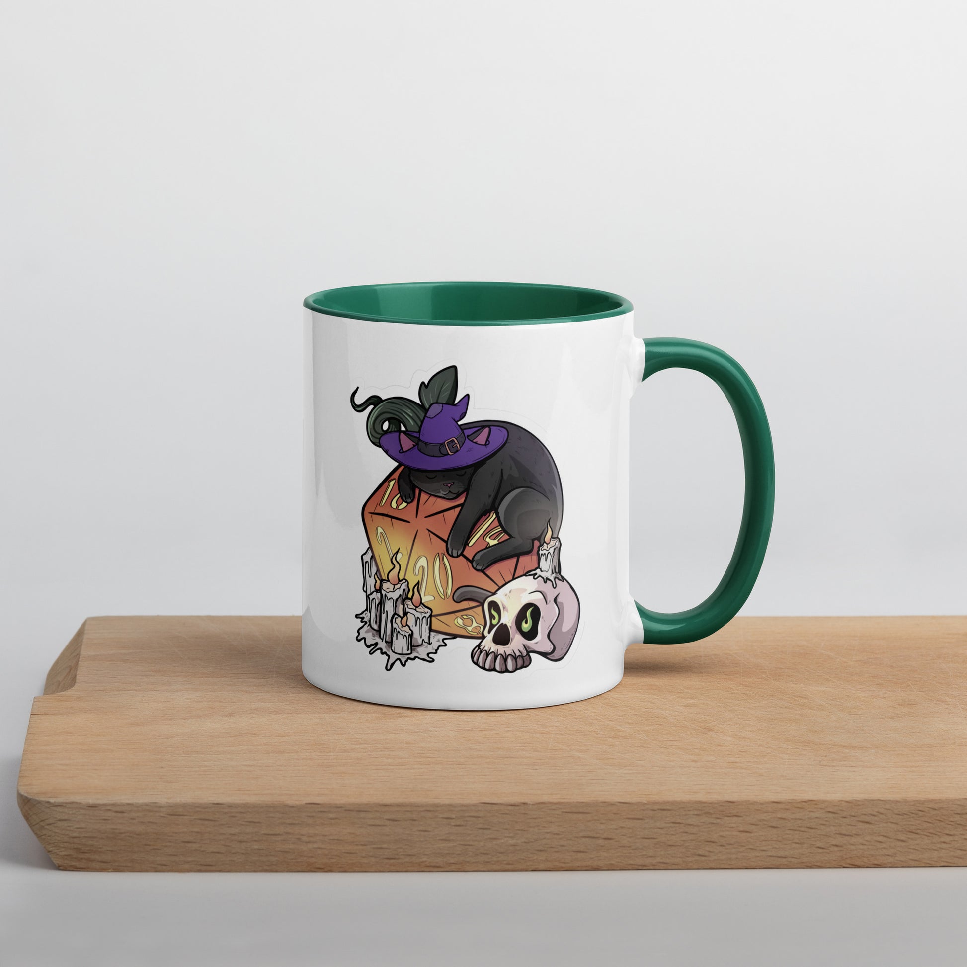 D20 Black Cat Mug with Color Inside  Level 1 Gamers