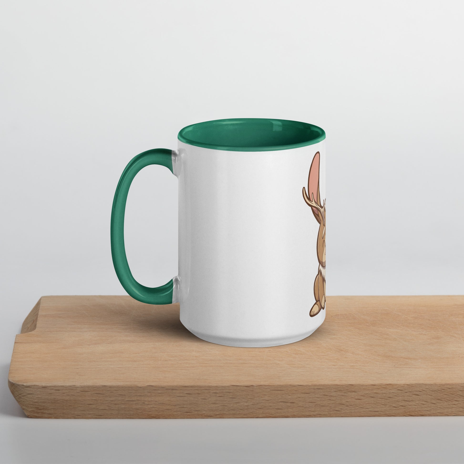 Jackalope Mug with Color Inside  Level 1 Gamers Dark green 15 oz