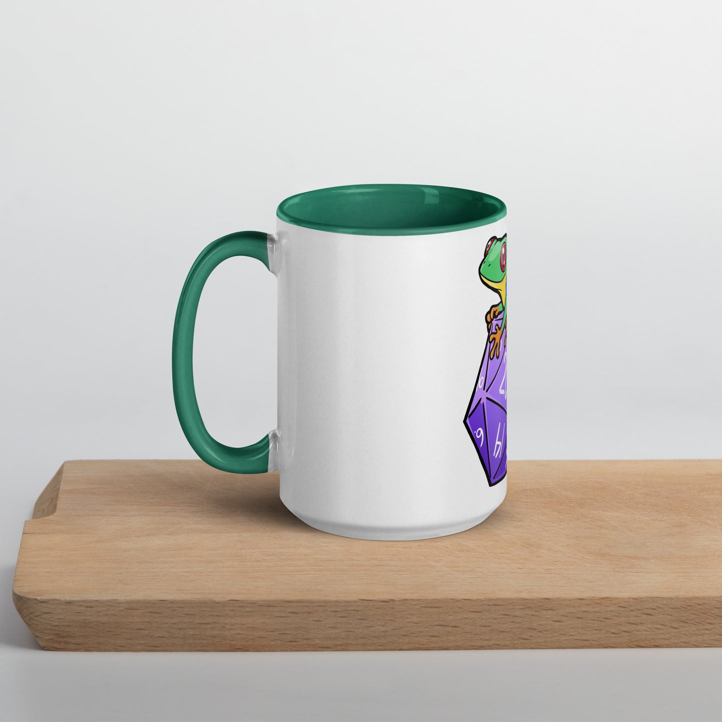 D20 Red-Eyed Tree Frog Mug with Color Inside  Level 1 Gamers Dark green 15 oz